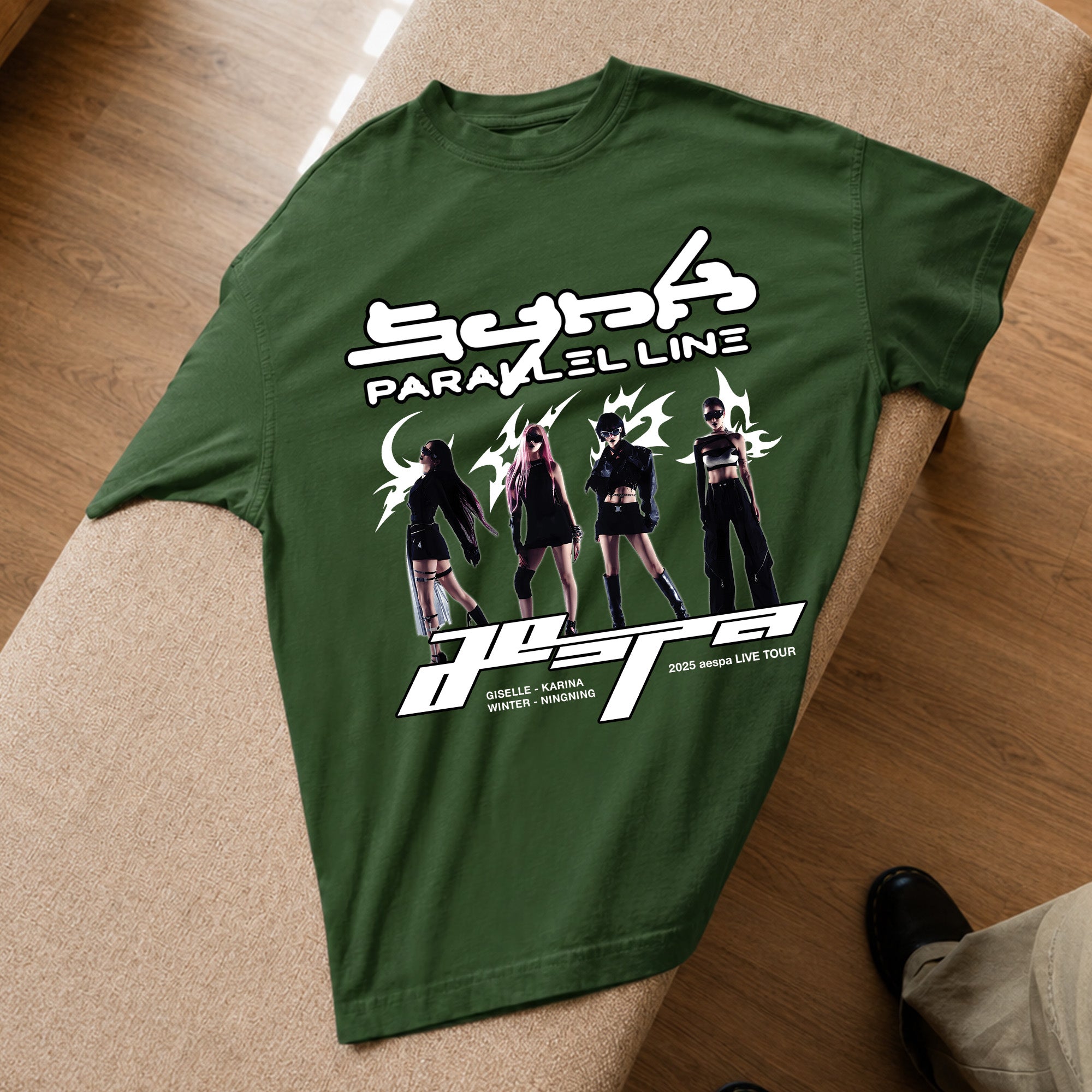AESPA Graphic Synk Tour 2025 T-Shirt - Spread view, Y2K kpop concert tee