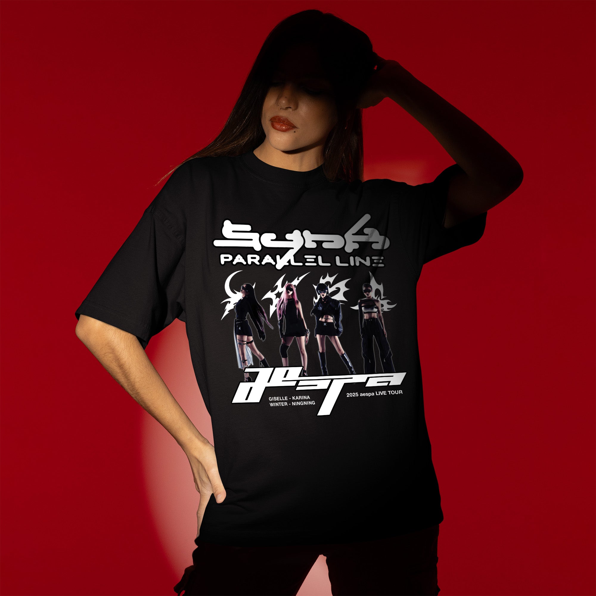 AESPA Graphic Synk Tour 2025 T-Shirt - Women view, Y2K kpop concert tee