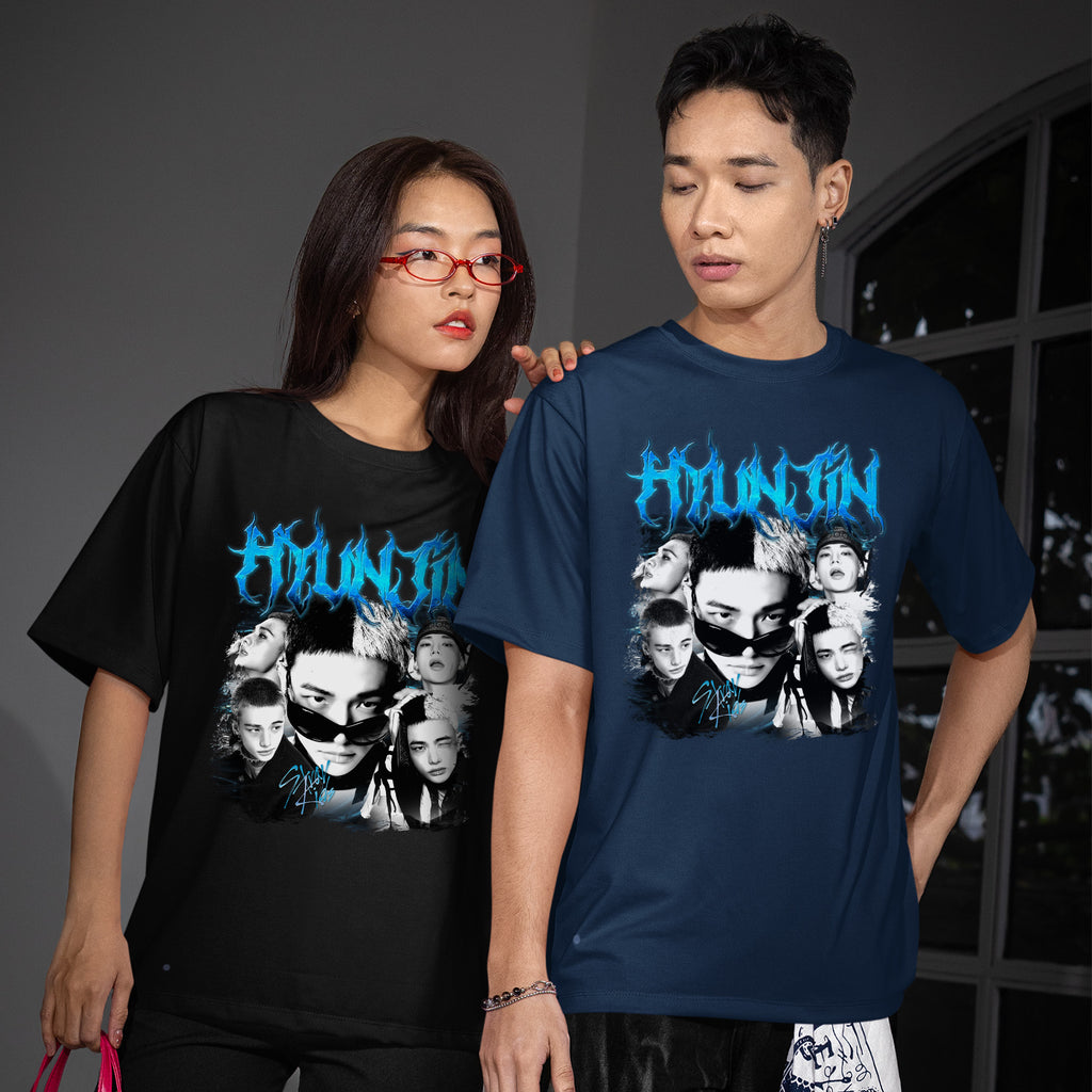 Stray Kids Graphic Hyunjin Retro T-Shirt - Couple view, Y2K kpop concert tee