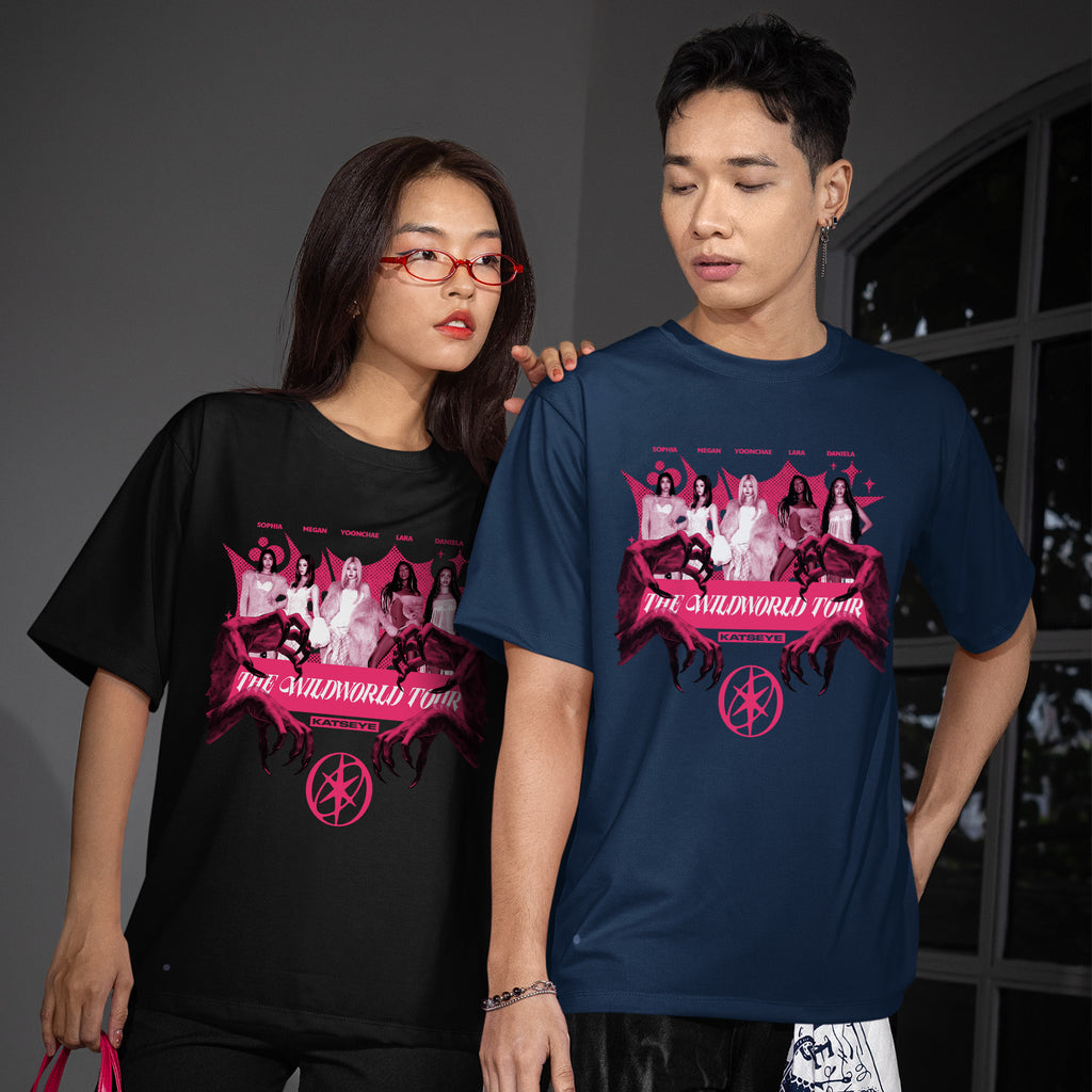 KATSEYE Graphic The Wildworld Tour T-Shirt - Couple view, Y2K kpop concert tee