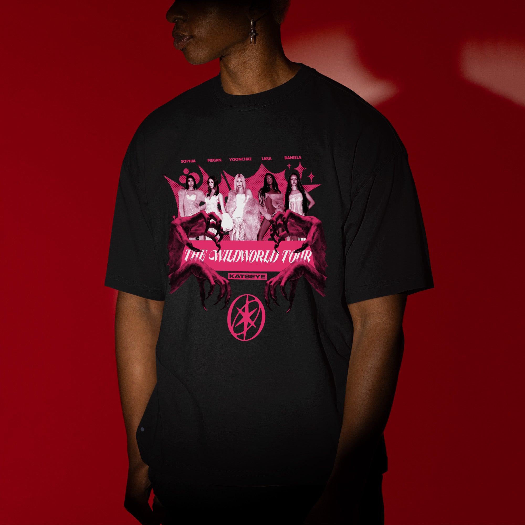 KATSEYE Graphic The Wildworld Tour T-Shirt - Men view, Y2K kpop concert tee