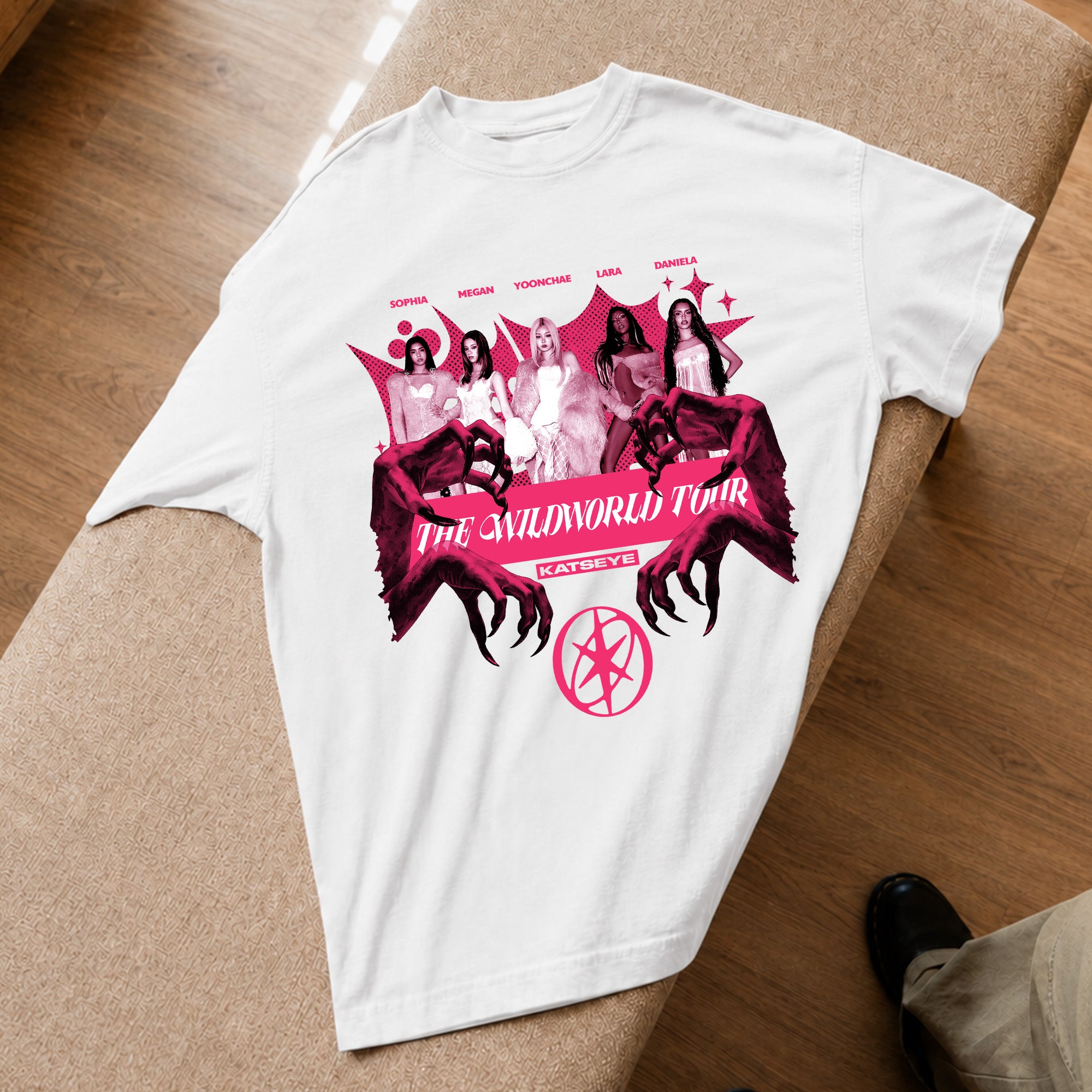 KATSEYE Graphic The Wildworld Tour T-Shirt - Spread view, Y2K kpop concert tee
