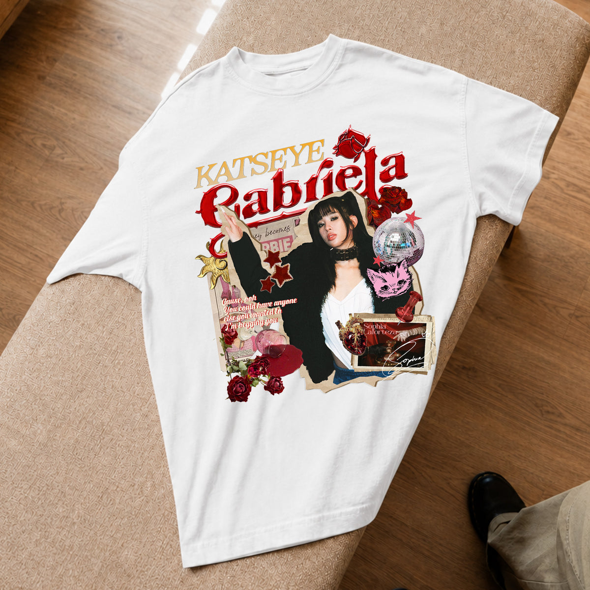 KATSEYE Gabriela Sophia T-Shirt - Spread view, Y2K kpop concert tee