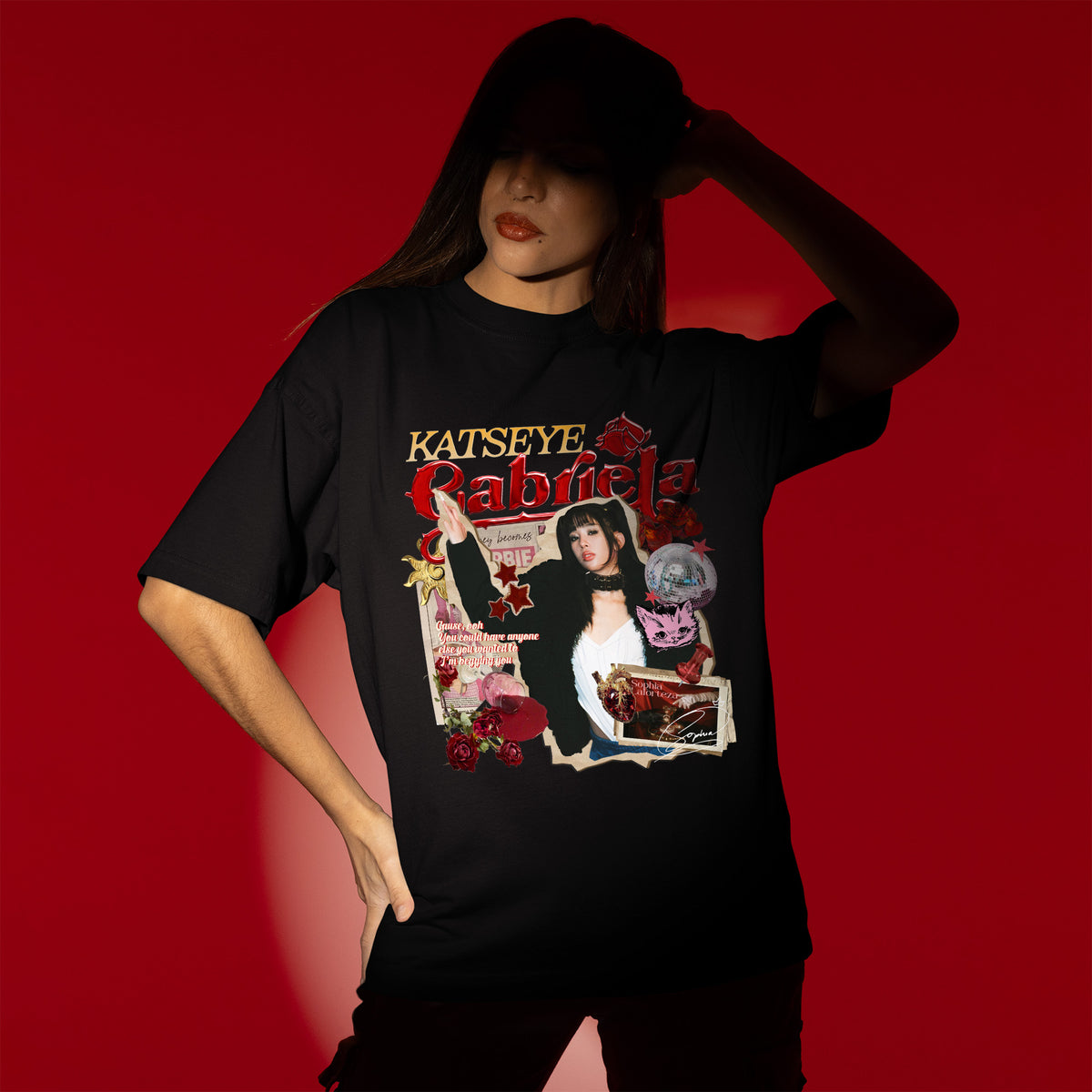 KATSEYE Gabriela Sophia T-Shirt - Women view, Y2K kpop concert tee