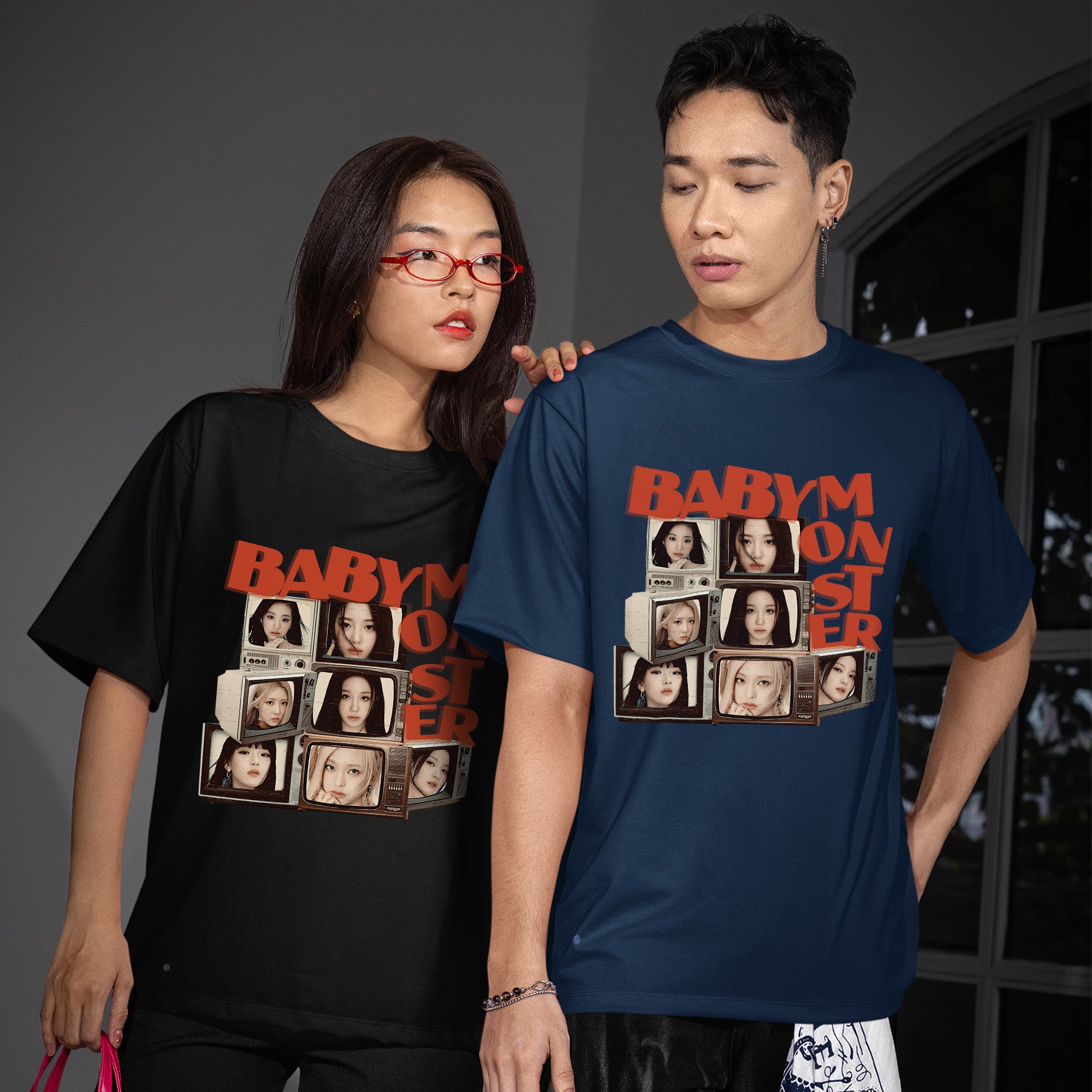 BABYMONSTER Retro Television T-Shirt - Couple view, Y2K kpop concert tee