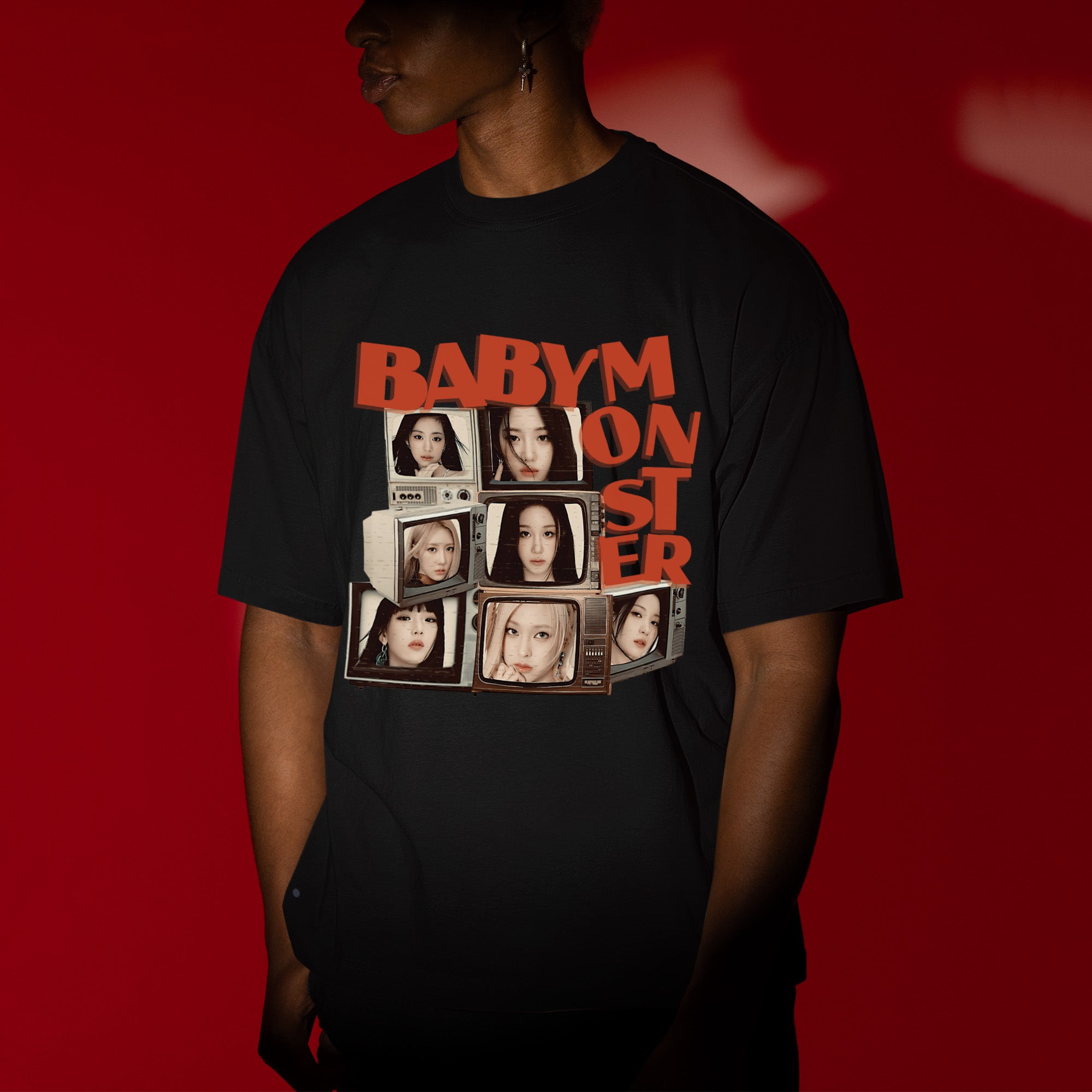 BABYMONSTER Retro Television T-Shirt - Men view, Y2K kpop concert tee