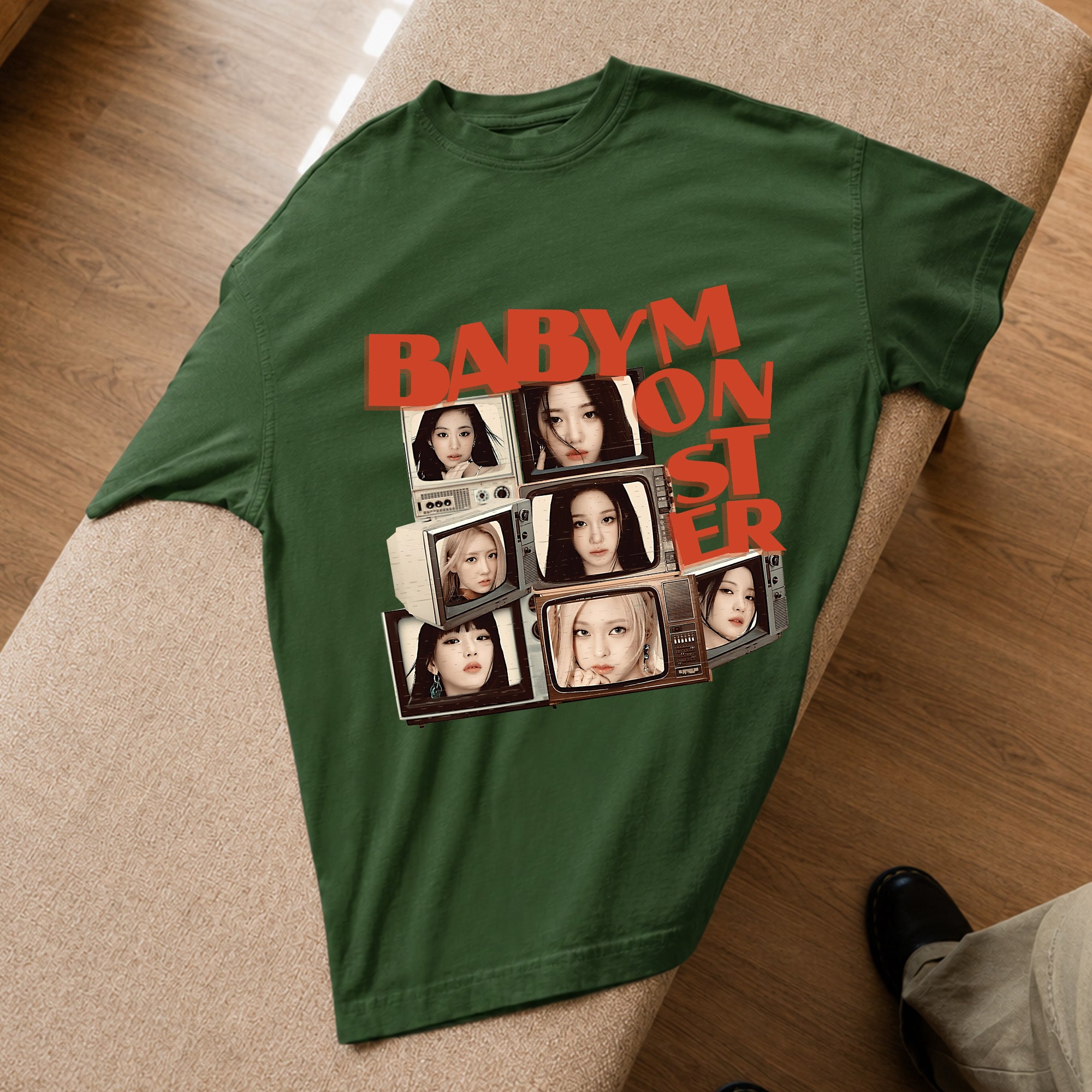 BABYMONSTER Retro Television T-Shirt - Spread view, Y2K kpop concert tee