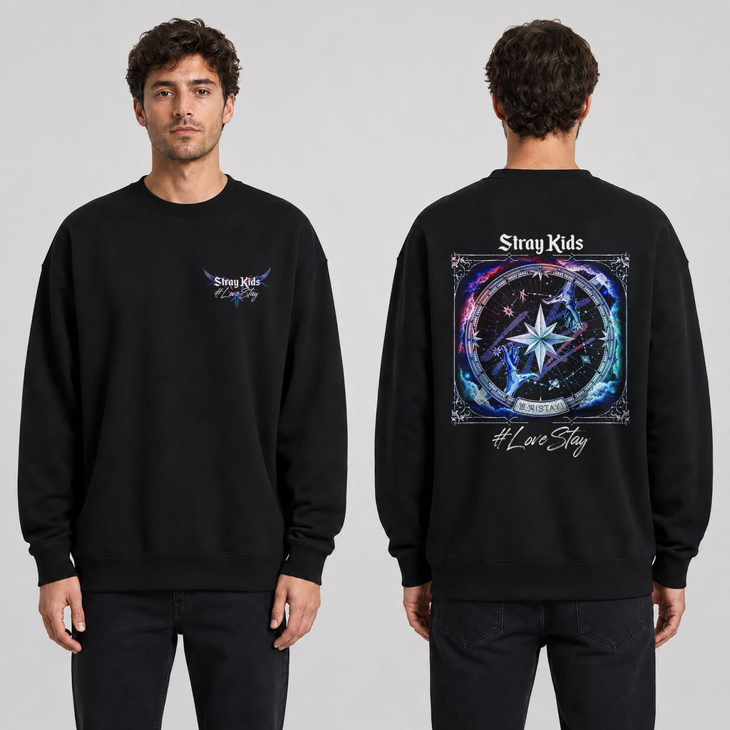 Stray Kids Love Stay Star Represent Sweatshirt - Men view, Y2K kpop concert sweatshirt
