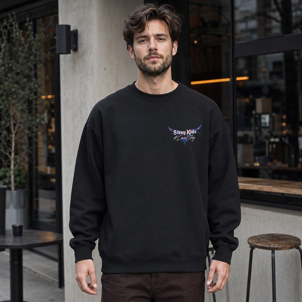 Stray Kids Love Stay Star Represent Sweatshirt - Men Front view, Y2K kpop concert sweatshirt