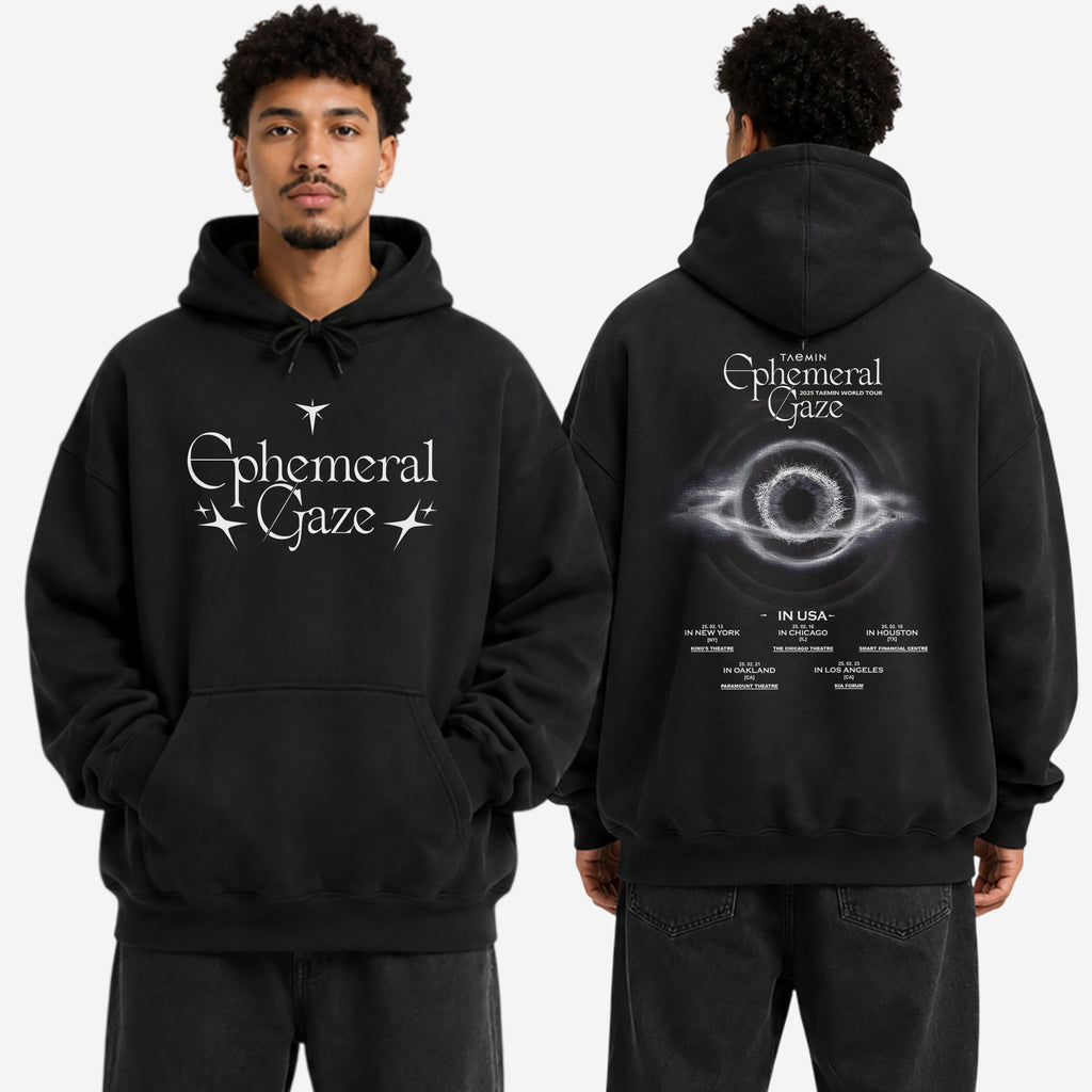 Taemin World Tour Ephemeral Gaze 2025 in USA Hoodie - Men view, Y2K kpop concert hoodie