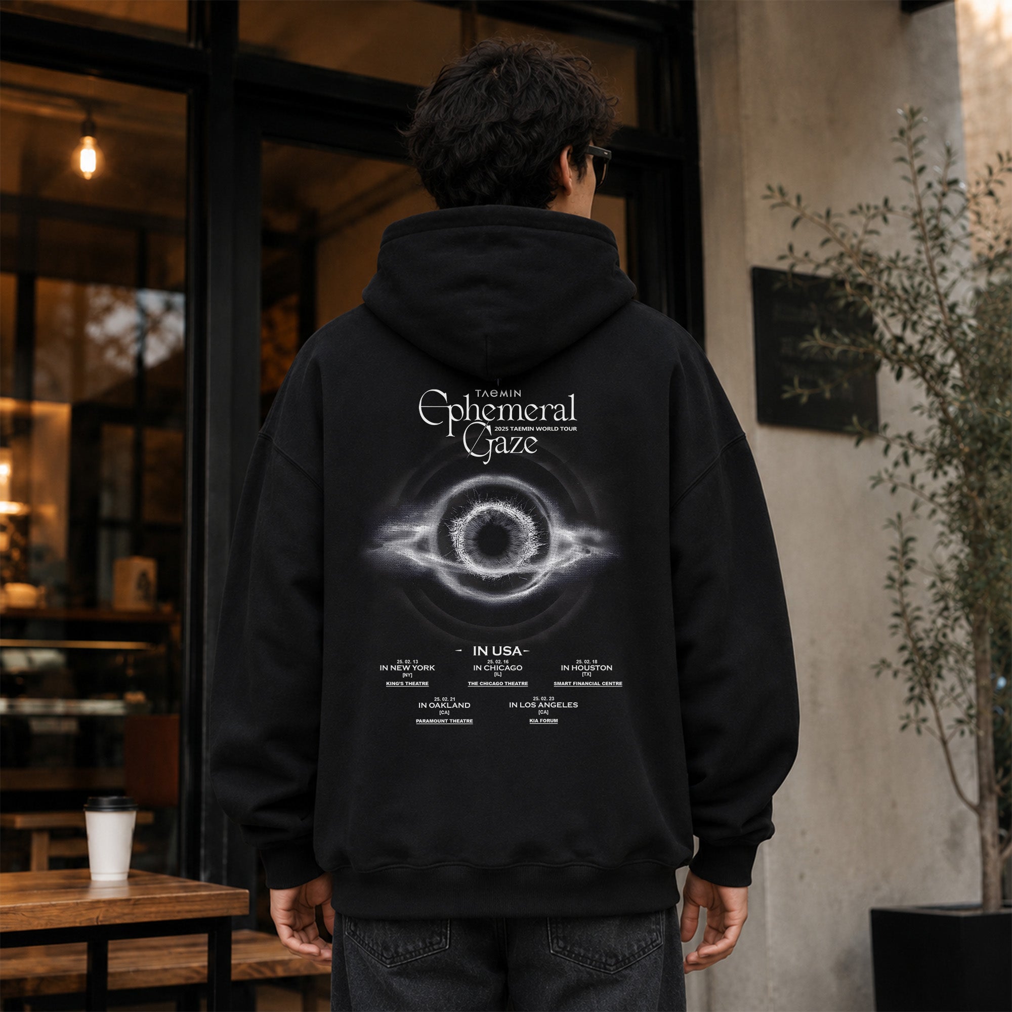 Taemin World Tour Ephemeral Gaze 2025 in USA Hoodie - Men Back view, Y2K kpop concert hoodie