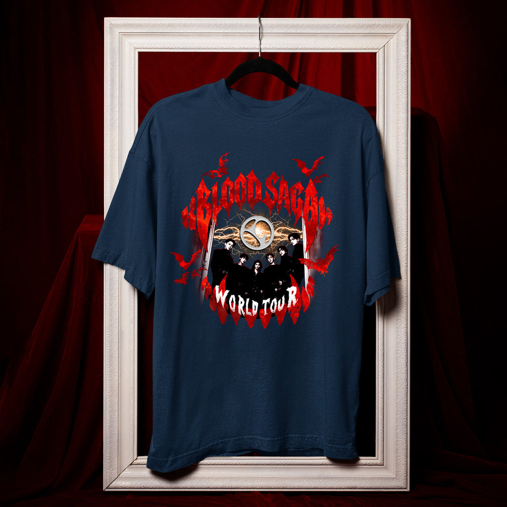 ENHYPEN Vintage Blood Saga Tour T-Shirt - Hang view, Y2K kpop concert tee