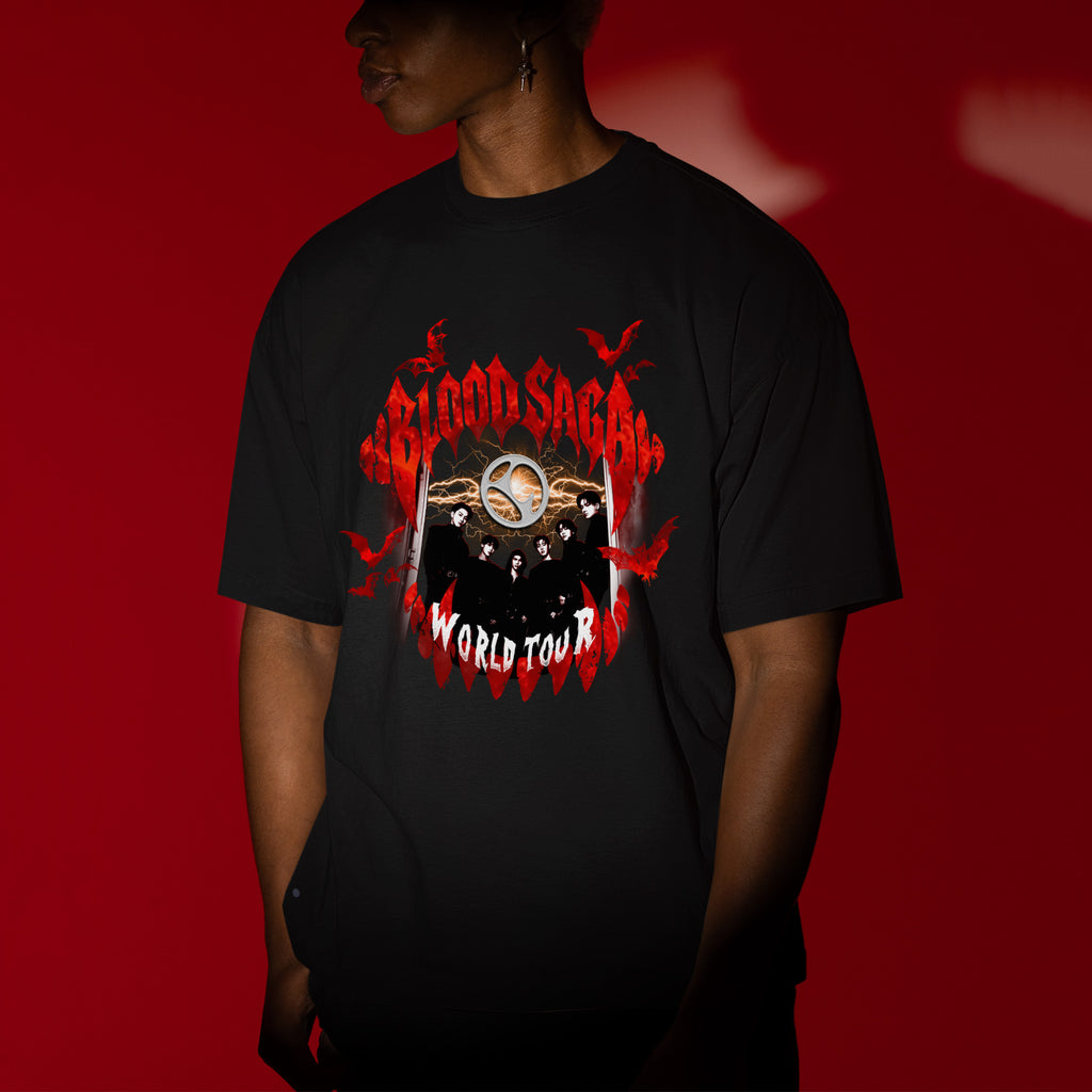 ENHYPEN Vintage Blood Saga Tour T-Shirt - Men view, Y2K kpop concert tee