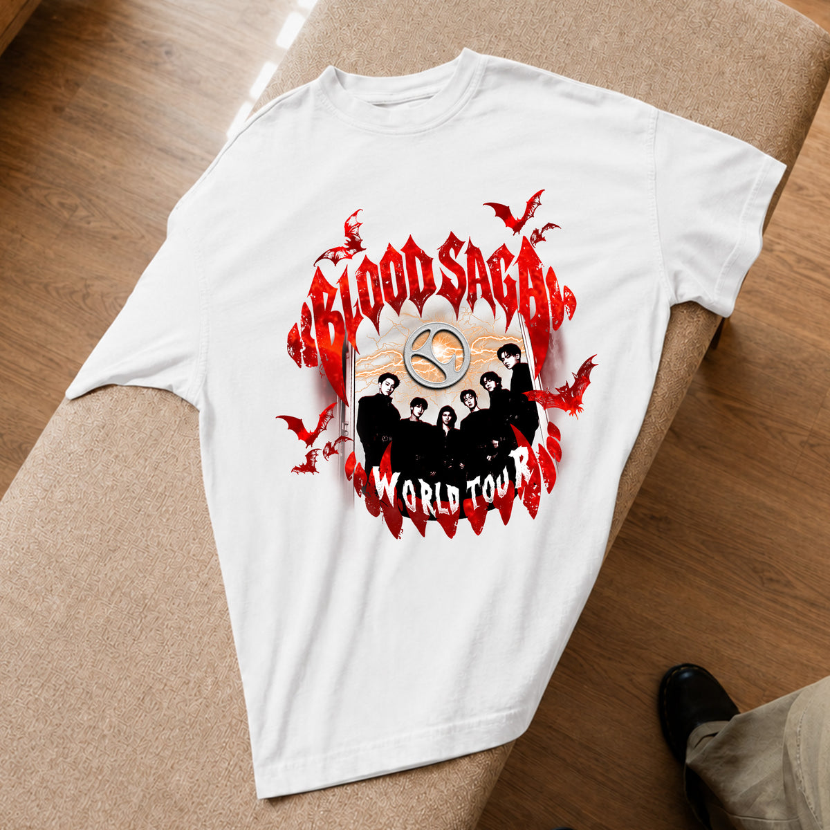 ENHYPEN Vintage Blood Saga Tour T-Shirt - Spread view, Y2K kpop concert tee