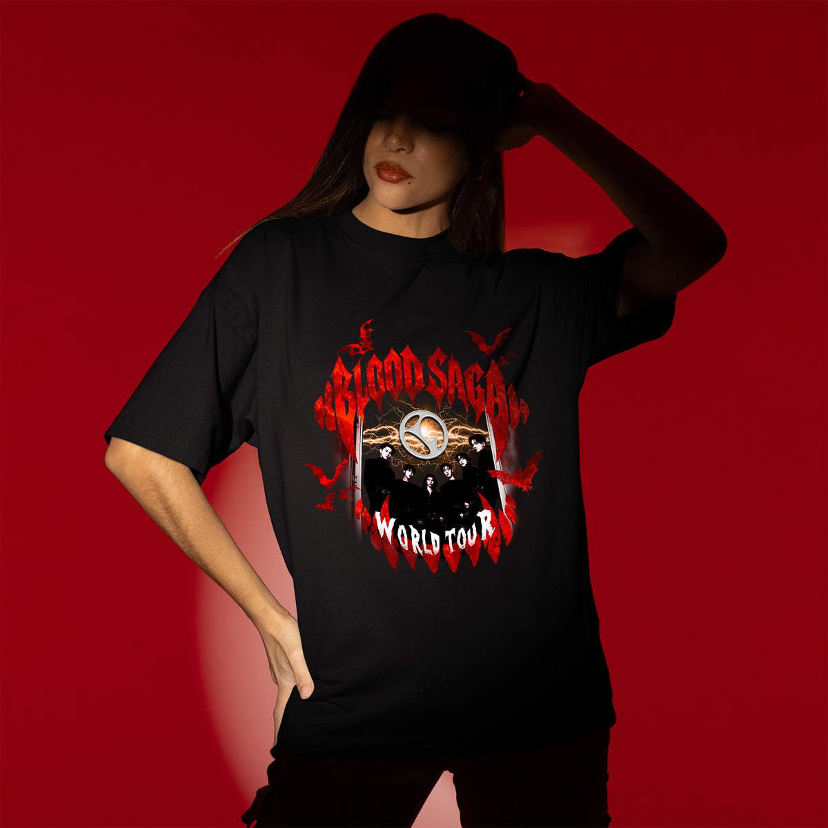 ENHYPEN Vintage Blood Saga Tour T-Shirt - Women view, Y2K kpop concert tee