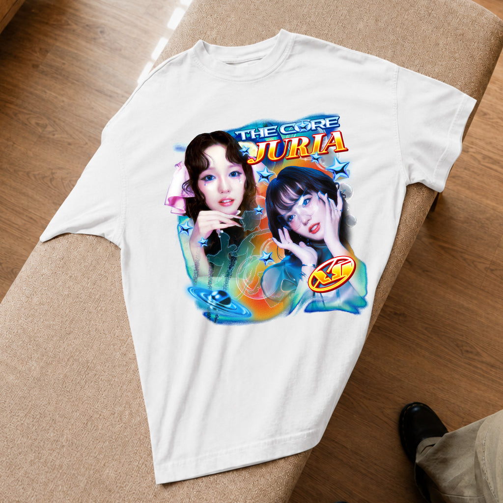 XG The Core Juria T-Shirt - Spread view, Y2K kpop concert tee