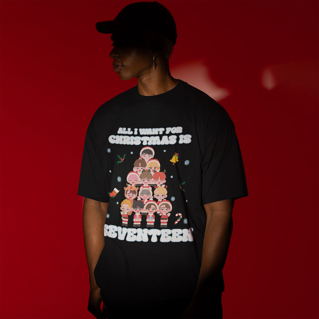 All I Want For Christmas Is Seventeen T-Shirt - Men view, Y2K kpop concert tee