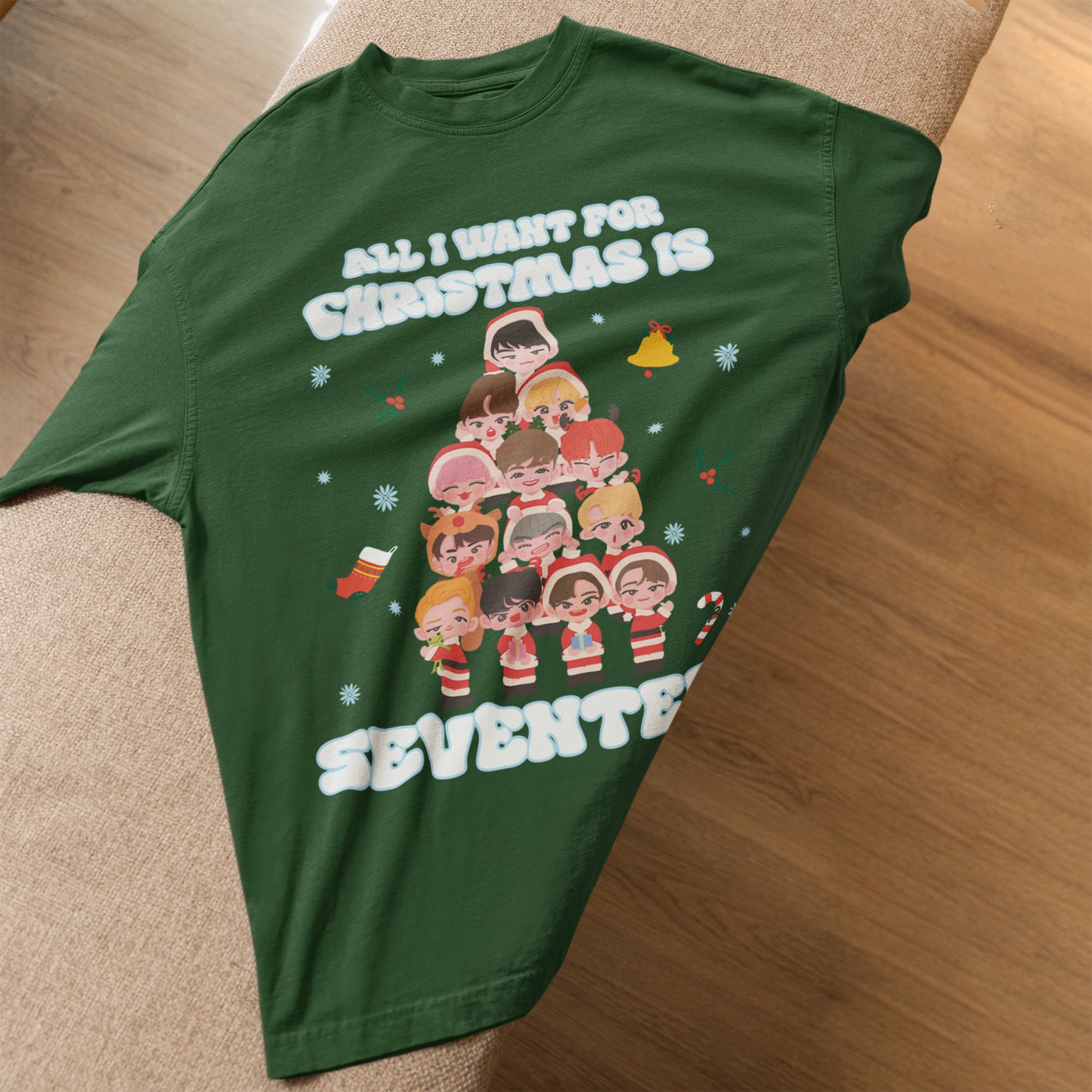 All I Want For Christmas Is Seventeen T-Shirt - Spread view, Y2K kpop concert tee