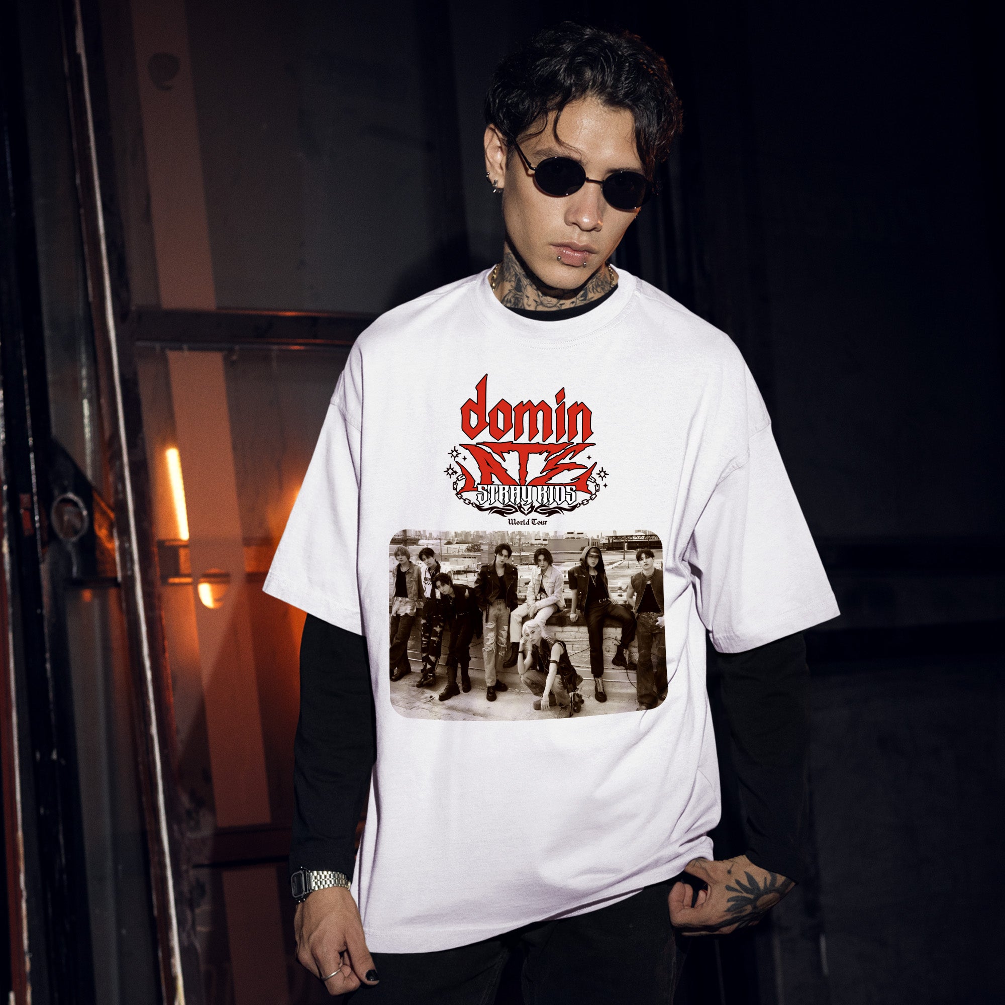 Stray Kids Domin ATE Tour Inspired T-Shirt - Men Front view, Y2K kpop concert tee
