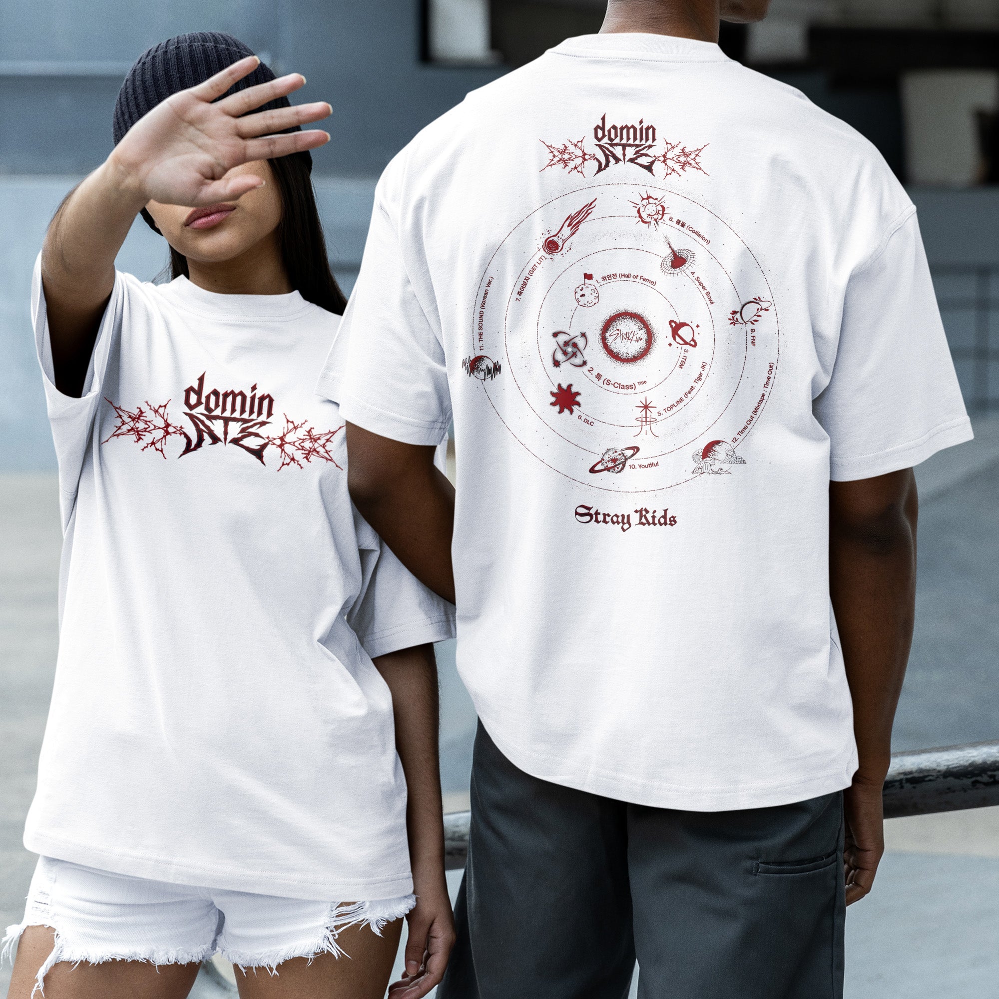 Stray Kids DominATE Universe Tracklist T-Shirt - Couple 2 view, Y2K kpop concert tee
