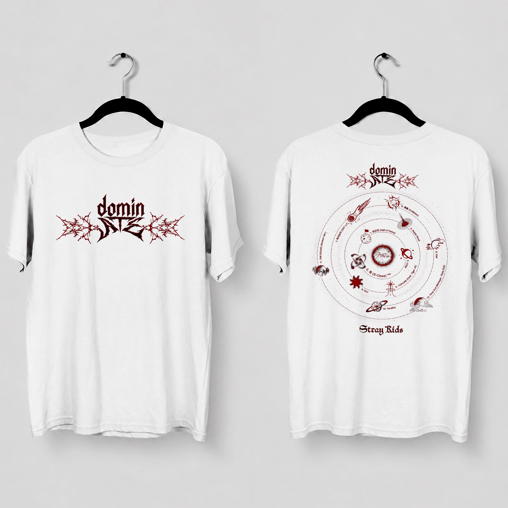 Stray Kids DominATE Universe Tracklist T-Shirt - Main view, Y2K kpop concert tee