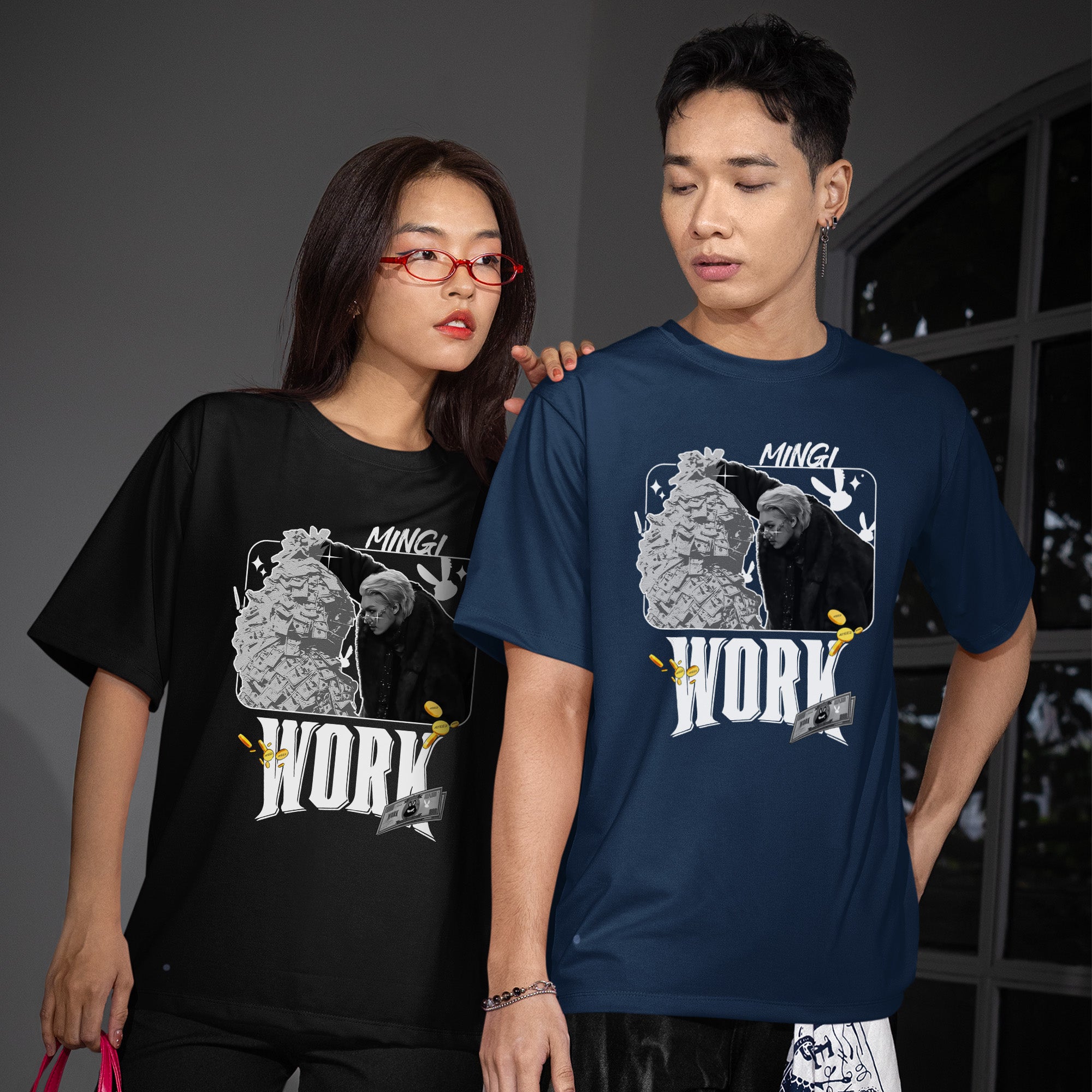 ATEEZ Mingi Work T-Shirt - Couple view, Y2K kpop concert tee