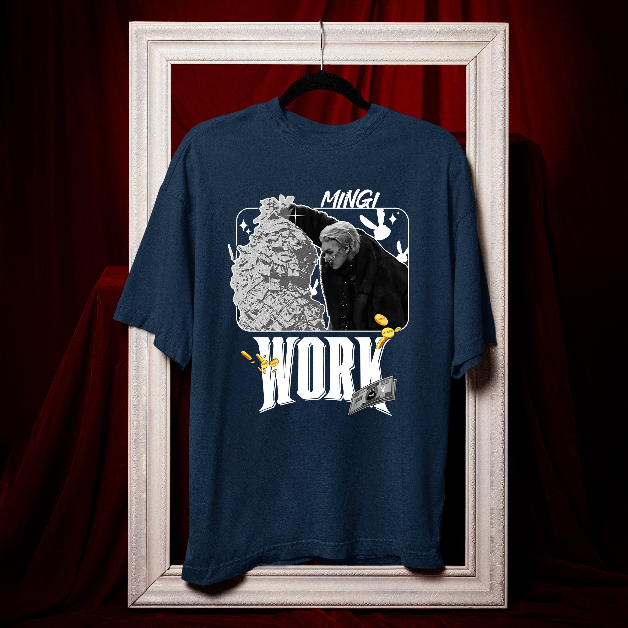 ATEEZ Mingi Work T-Shirt - Hang view, Y2K kpop concert tee