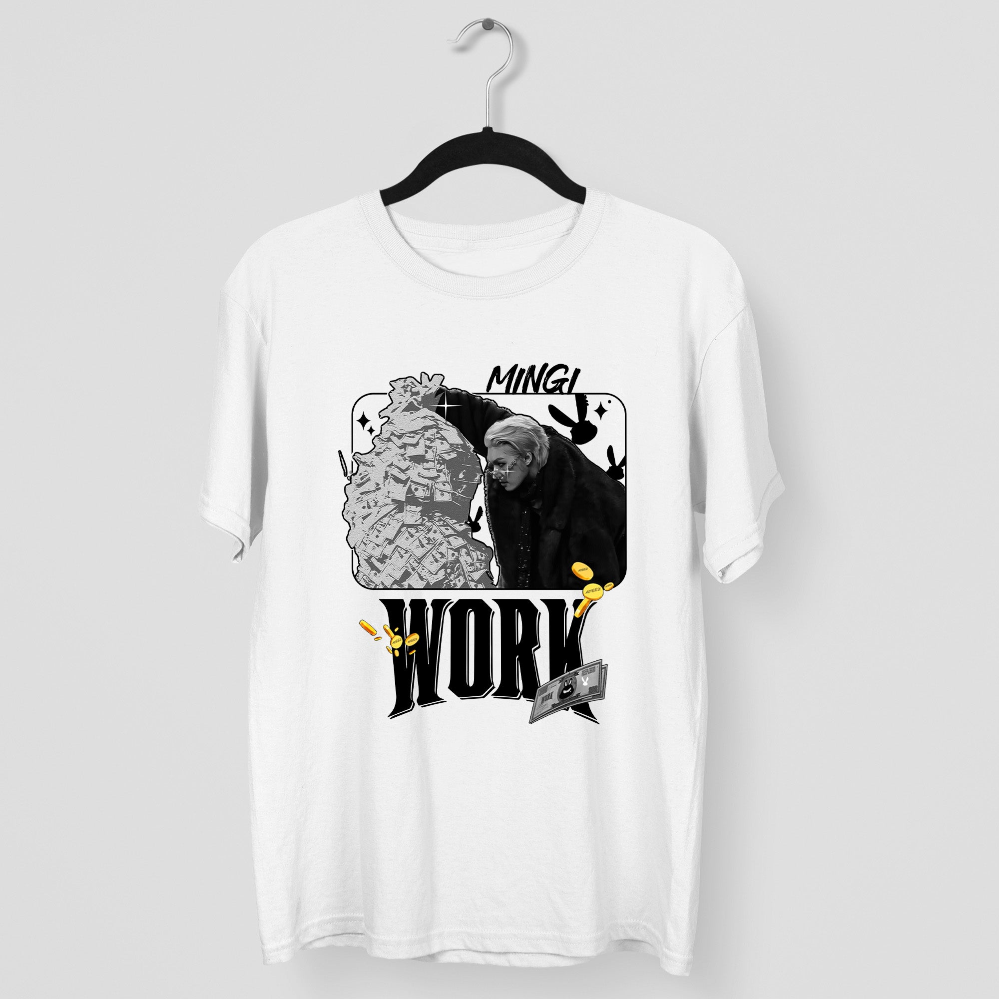 ATEEZ Mingi Work T-Shirt - Main view, Y2K kpop concert tee