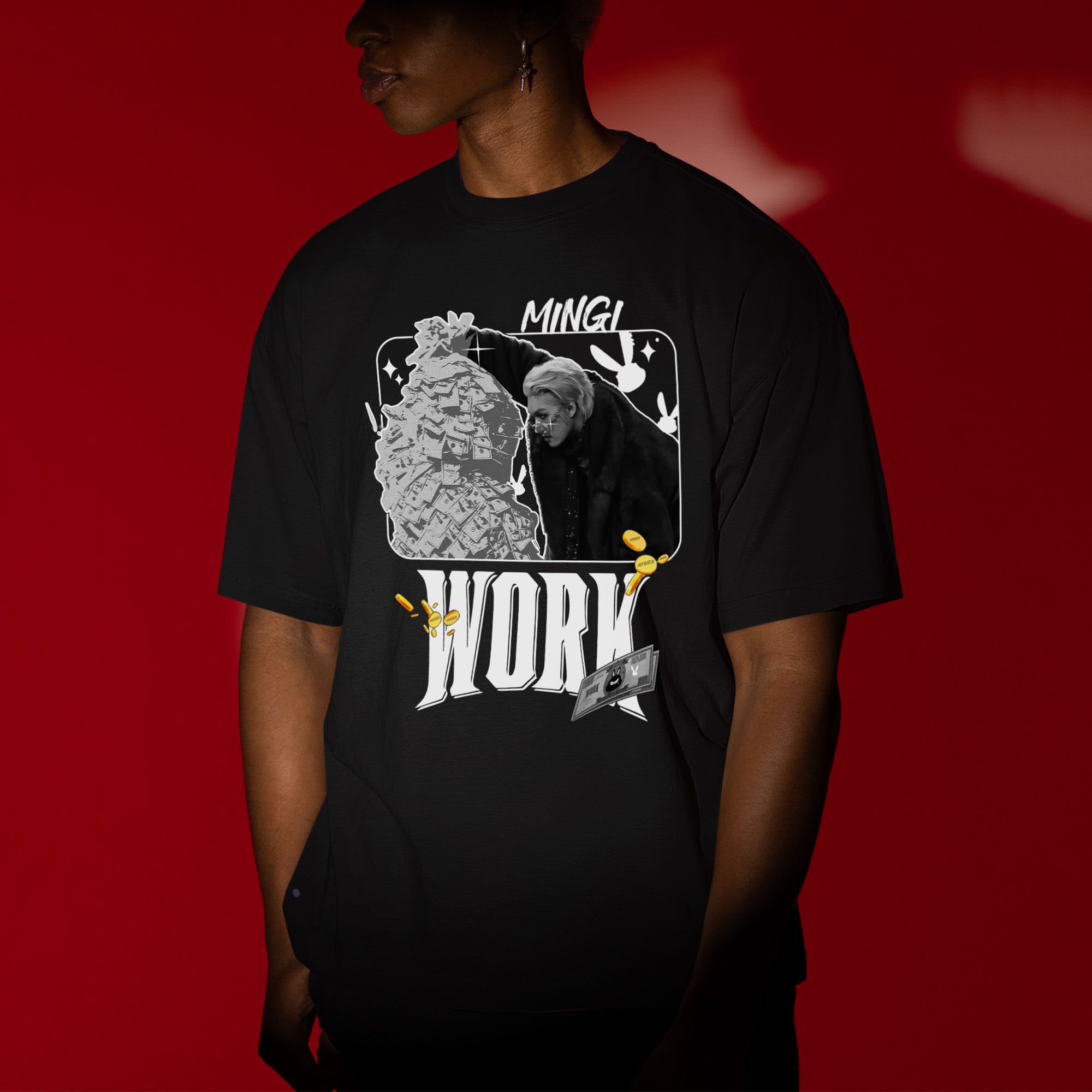 ATEEZ Mingi Work T-Shirt - Men view, Y2K kpop concert tee