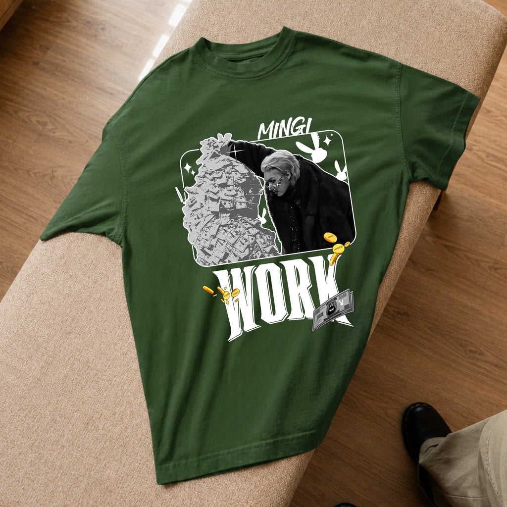 ATEEZ Mingi Work T-Shirt - Spread view, Y2K kpop concert tee