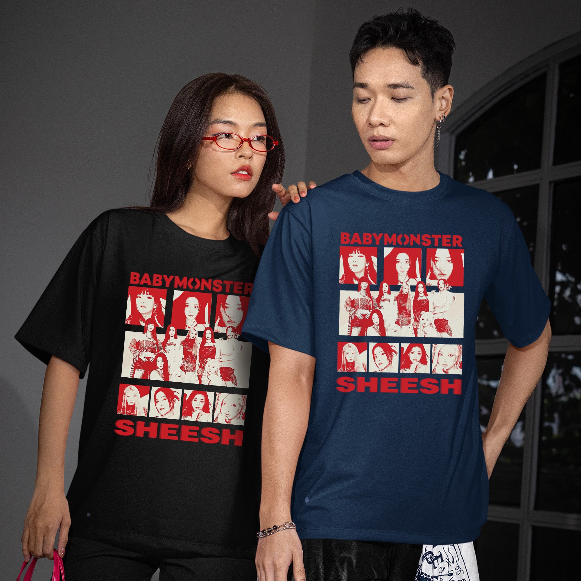 BABYMONSTER Sheesh Graphic T-Shirt - Couple view, Y2K kpop concert tee