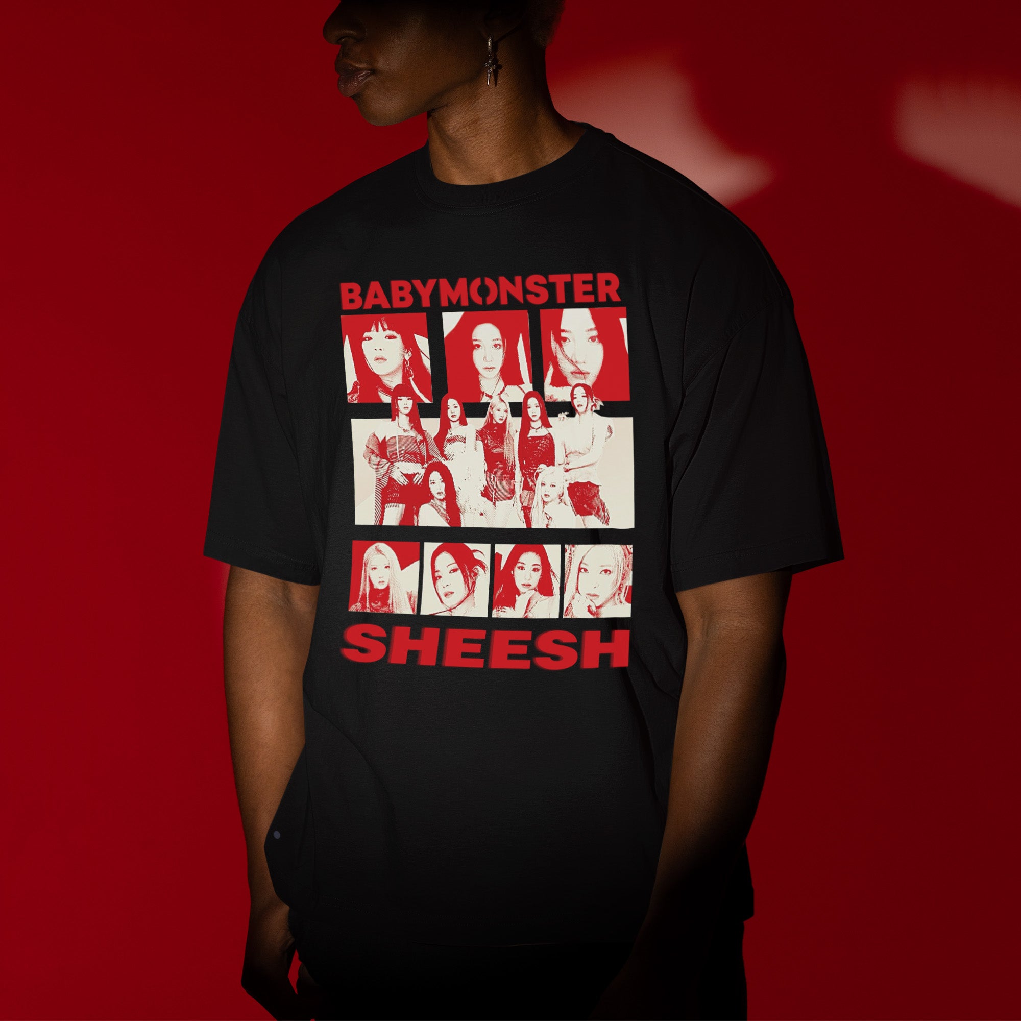 BABYMONSTER Sheesh Graphic T-Shirt - Men view, Y2K kpop concert tee