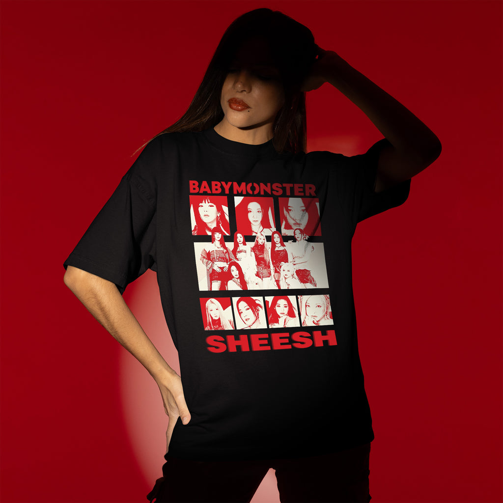 BABYMONSTER Sheesh Graphic T-Shirt - Women view, Y2K kpop concert tee