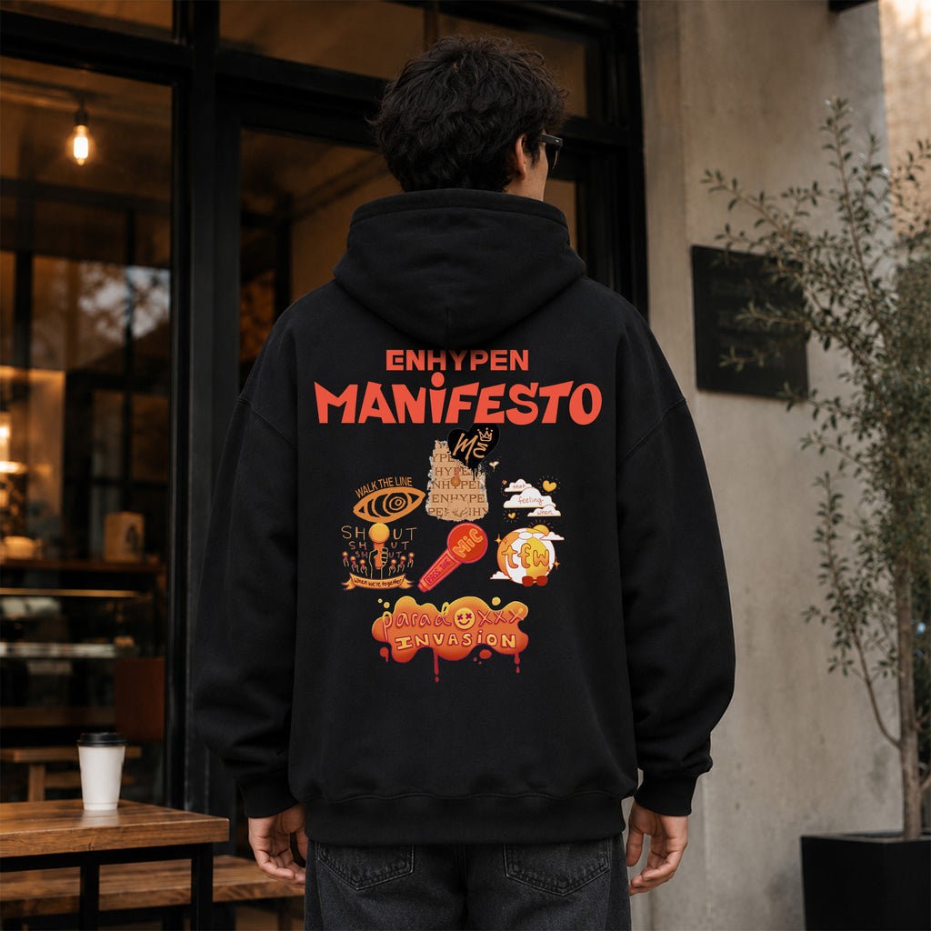 ENHYPEN Manifesto Concert Song Tracklist Hoodie - Men Back view, Y2K kpop concert hoodie