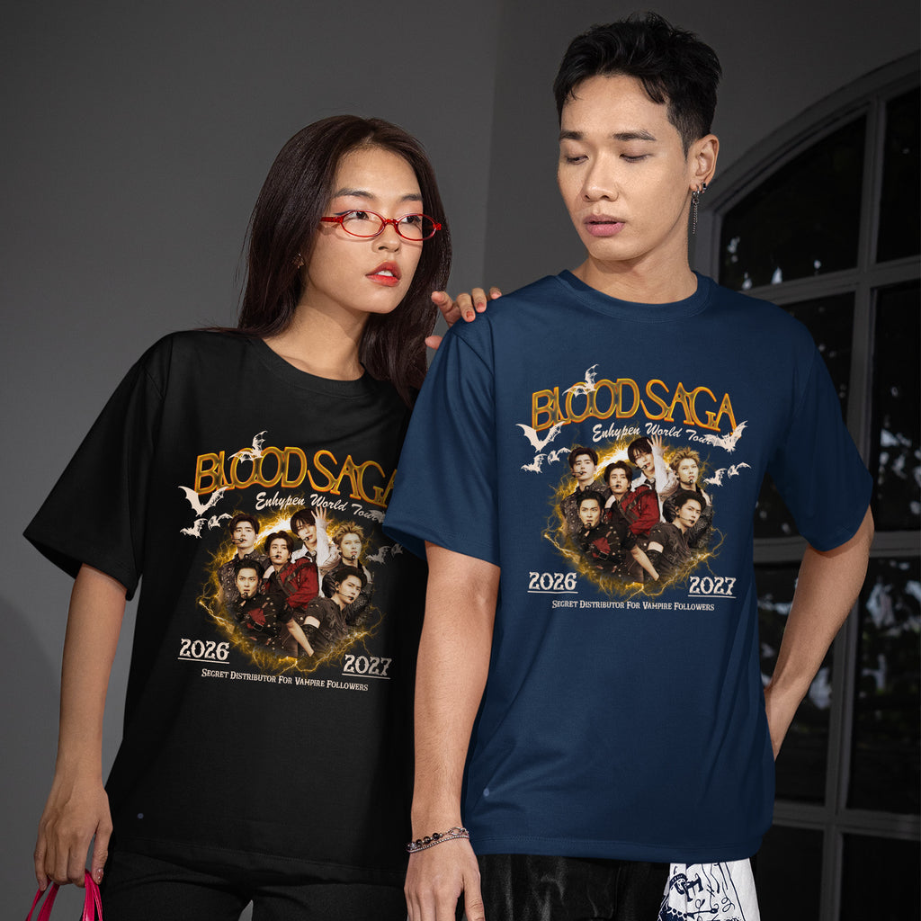 ENHYPEN Blood Saga Gold Poster Tour T-Shirt - Couple view, Y2K kpop concert tee