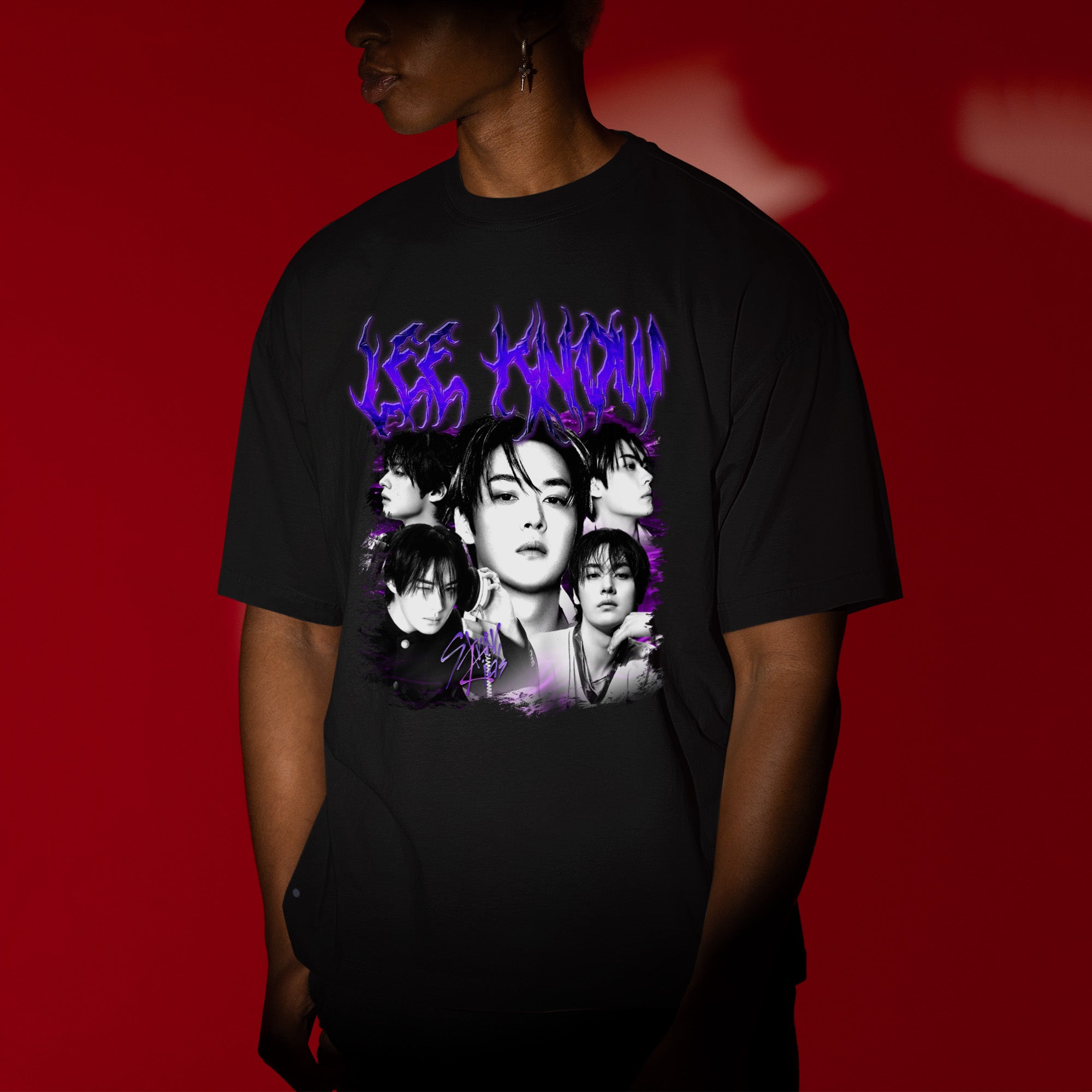 Stray Kids Graphic Lee Know T-Shirt - Men view, Y2K kpop concert tee