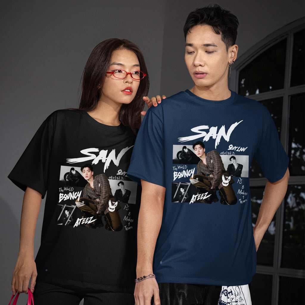 ATEEZ Graphic San Member T-Shirt - Couple view, Y2K kpop concert tee