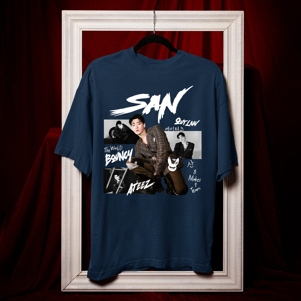 ATEEZ Graphic San Member T-Shirt - Hang view, Y2K kpop concert tee