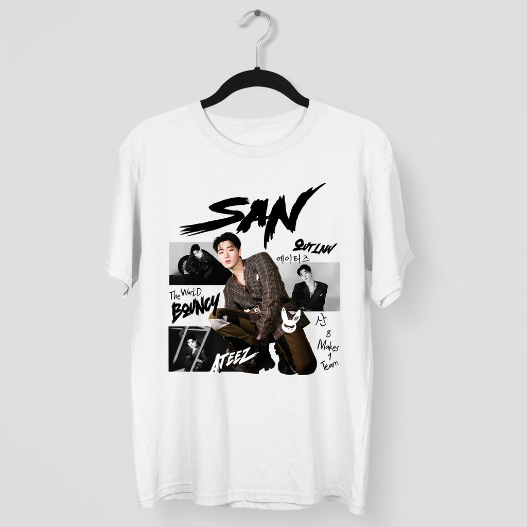 ATEEZ Graphic San Member T-Shirt - Main view, Y2K kpop concert tee
