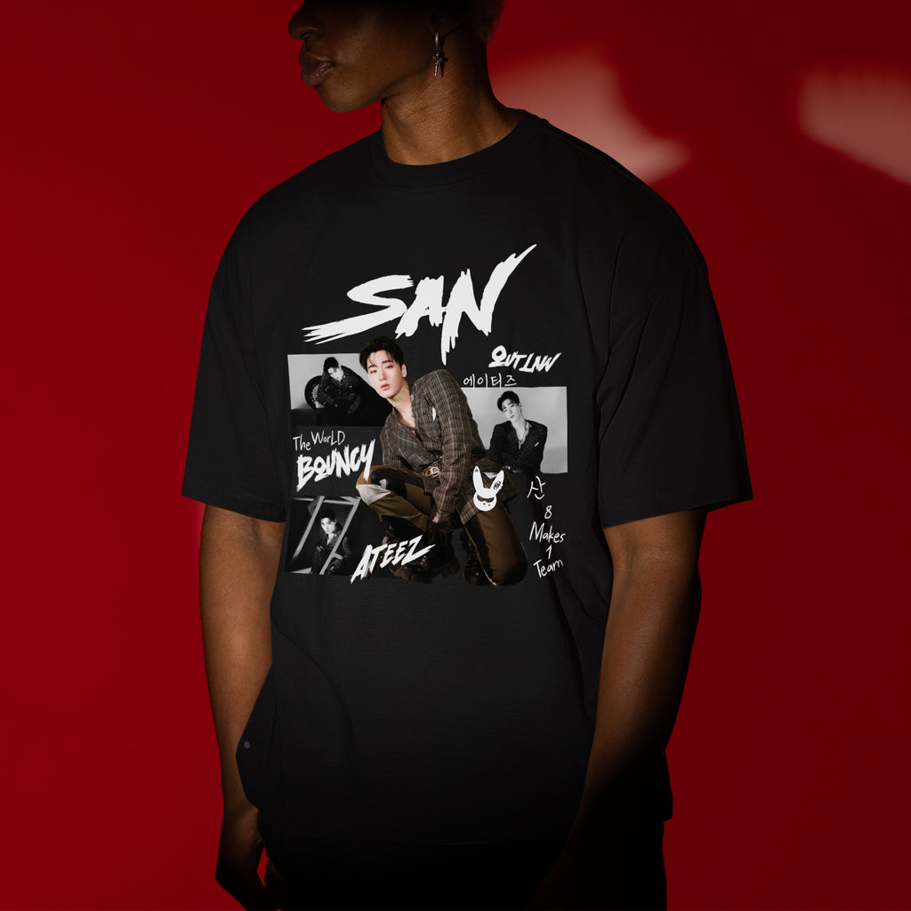 ATEEZ Graphic San Member T-Shirt - Men view, Y2K kpop concert tee