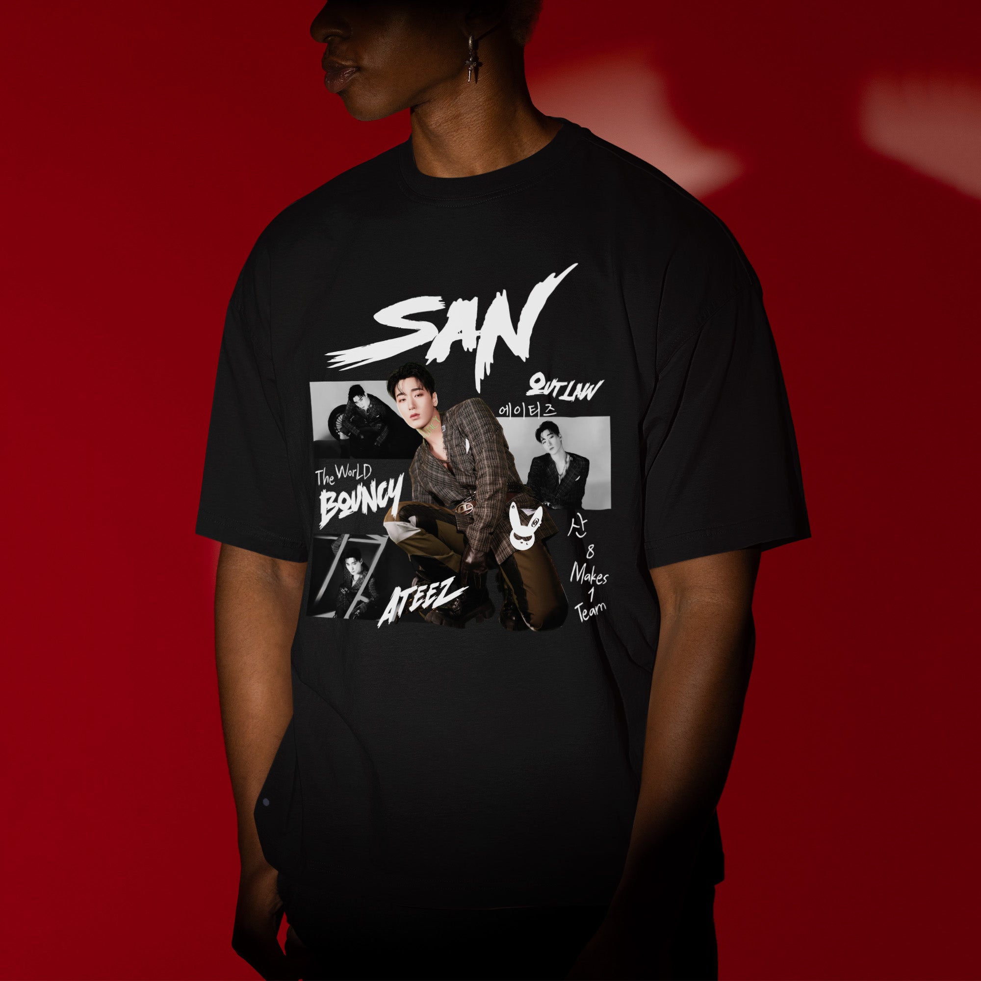 ATEEZ Graphic San Member T-Shirt - Men view, Y2K kpop concert tee
