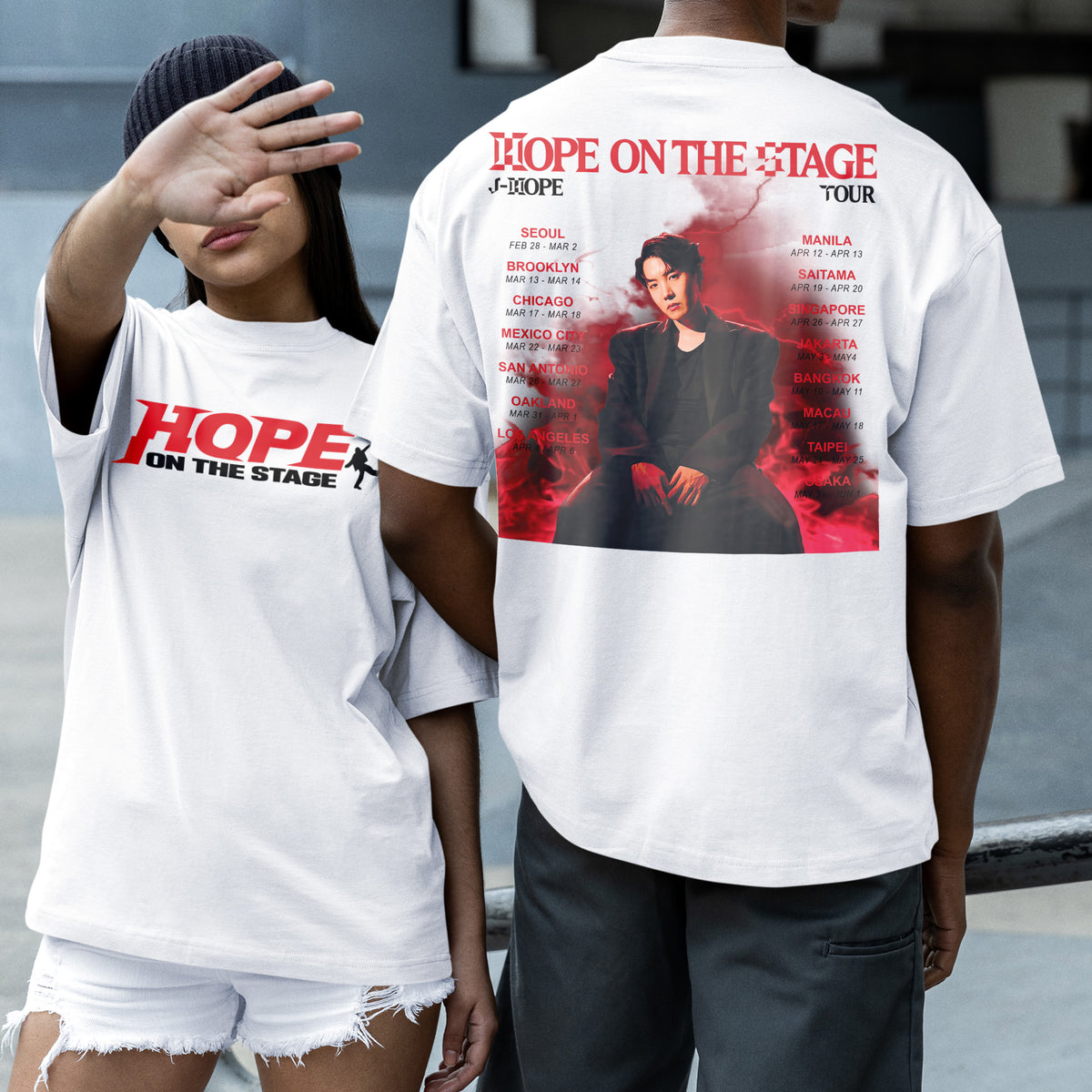 BTS J-Hope [HOPE ON THE STAGE] Tour Solo T-Shirt - Couple 2 view, Y2K kpop concert tee