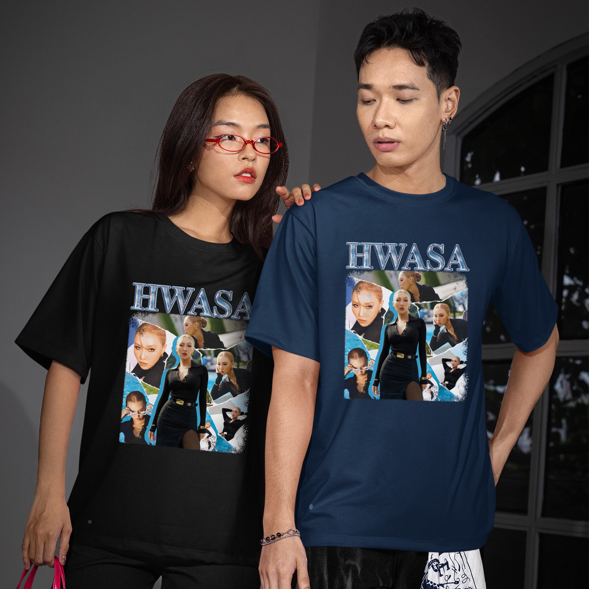 Hwasa Retro Classic T-Shirt - Couple view, Y2K kpop concert tee