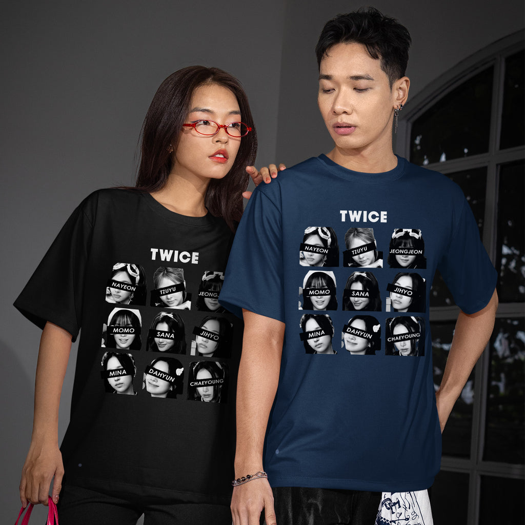 TWICE Retro Members Face T-Shirt - Couple view, Y2K kpop concert tee
