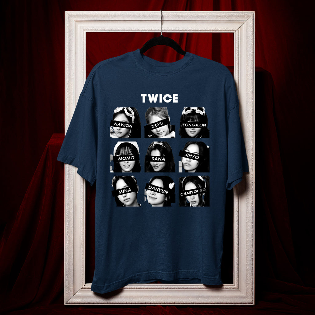 TWICE Retro Members Face T-Shirt - Hang view, Y2K kpop concert tee