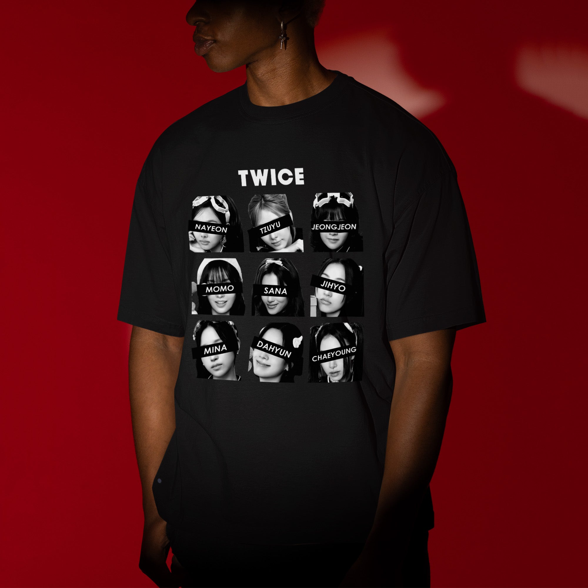 TWICE Retro Members Face T-Shirt - Men view, Y2K kpop concert tee