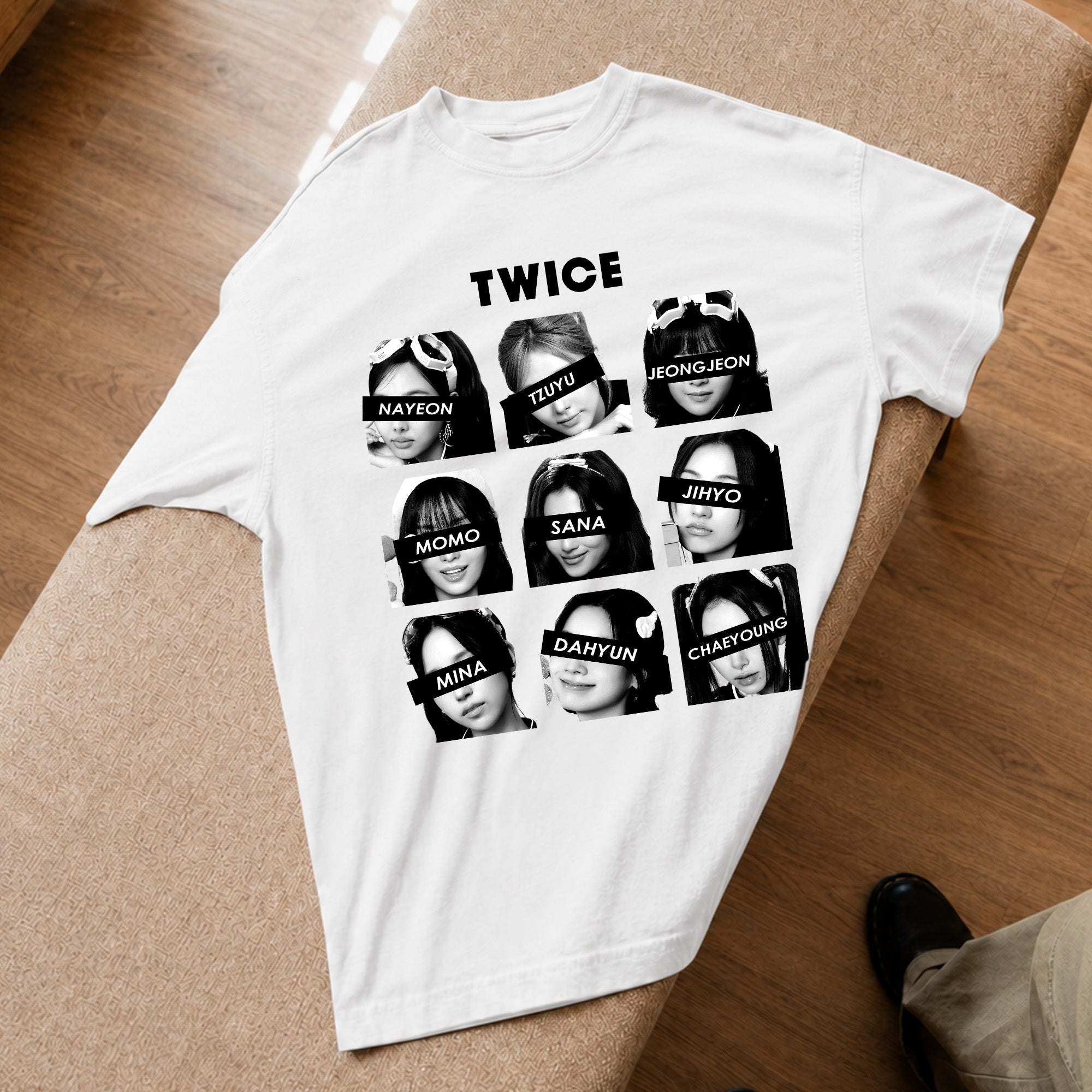 TWICE Retro Members Face T-Shirt - Spread view, Y2K kpop concert tee