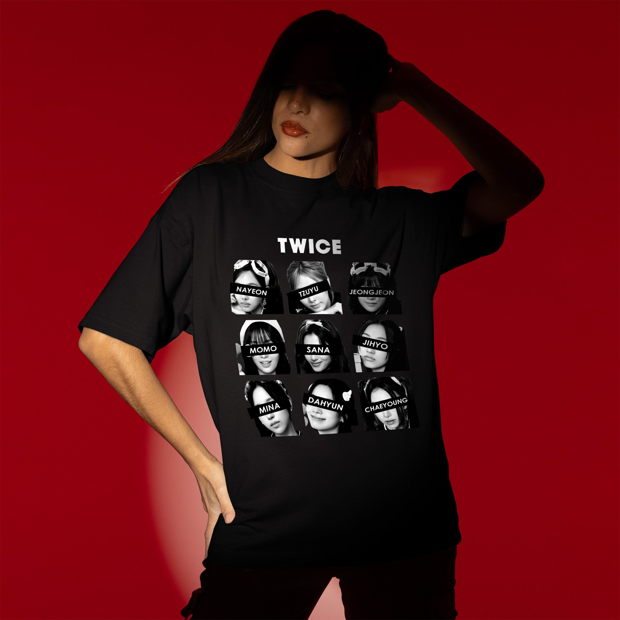TWICE Retro Members Face T-Shirt - Women view, Y2K kpop concert tee