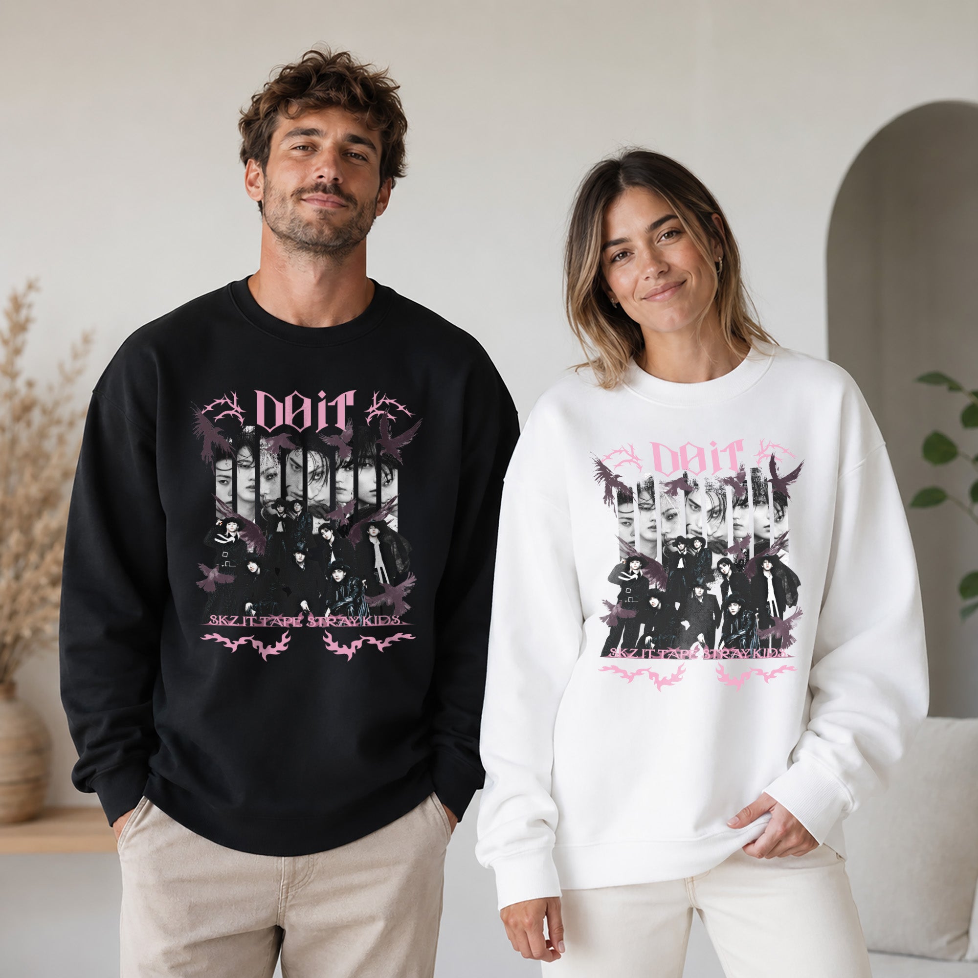 Stray Kids Do it It Tape Sweatshirt - Couple view, Y2K kpop concert sweatshirt