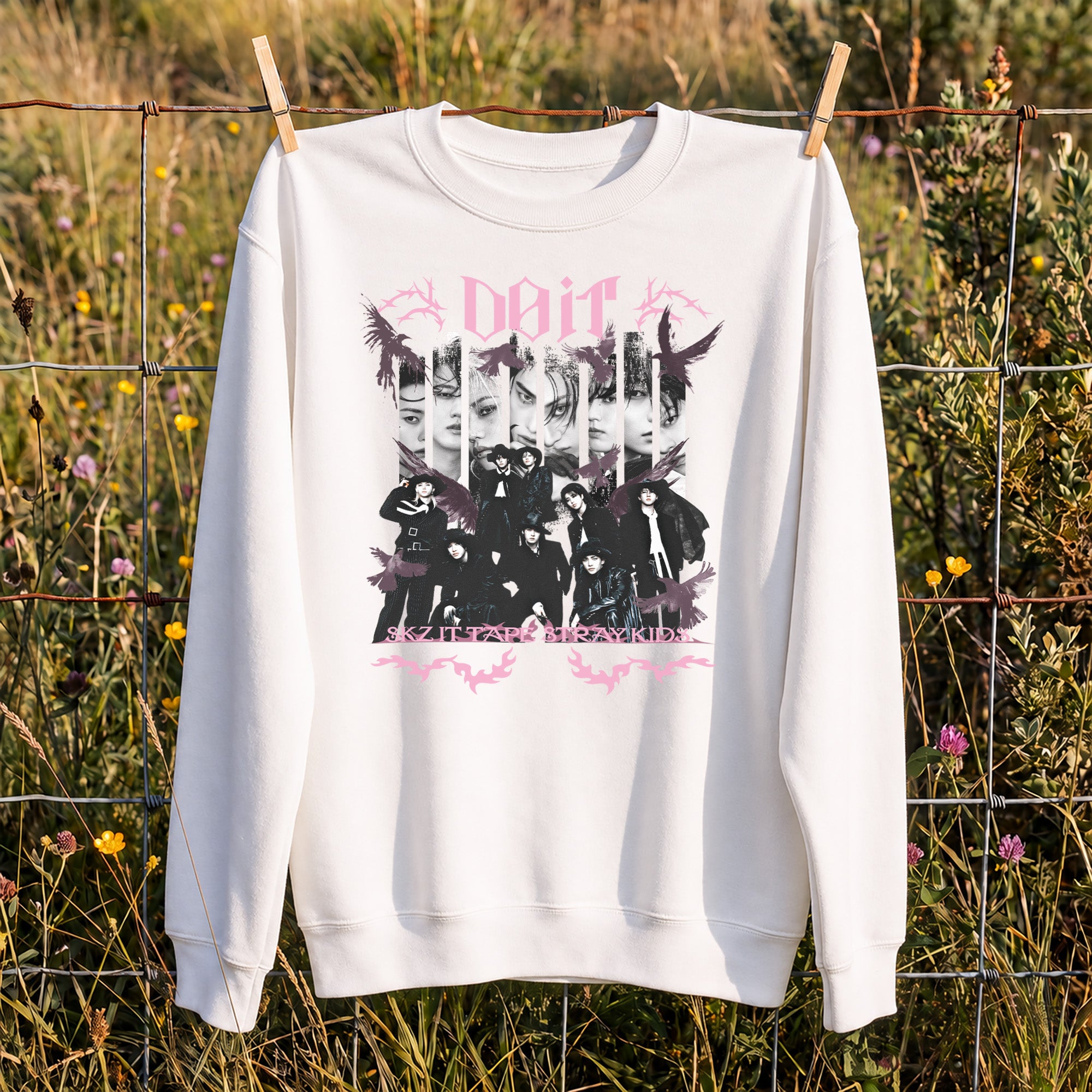 Stray Kids Do it It Tape Sweatshirt - Hang view, Y2K kpop concert sweatshirt